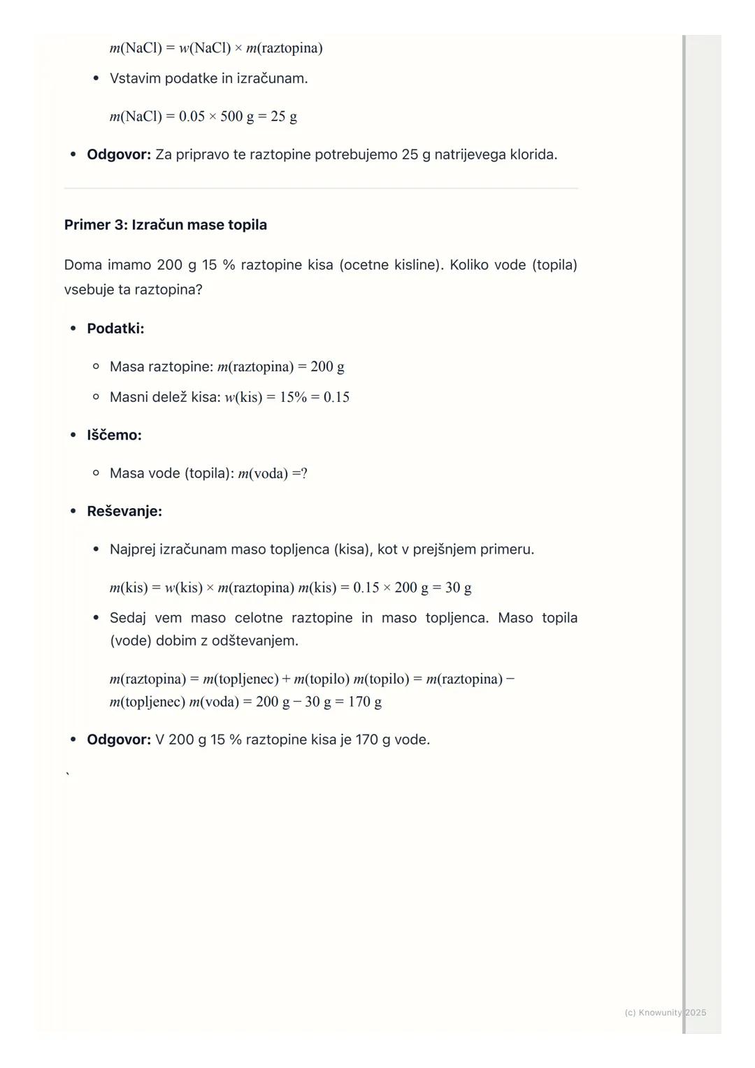 # Koncentracija raztopin (masni
delež)

Uvod v masni delež

Koncentracija nam pove, koliko topljenca je raztopljenega v določeni količini
to