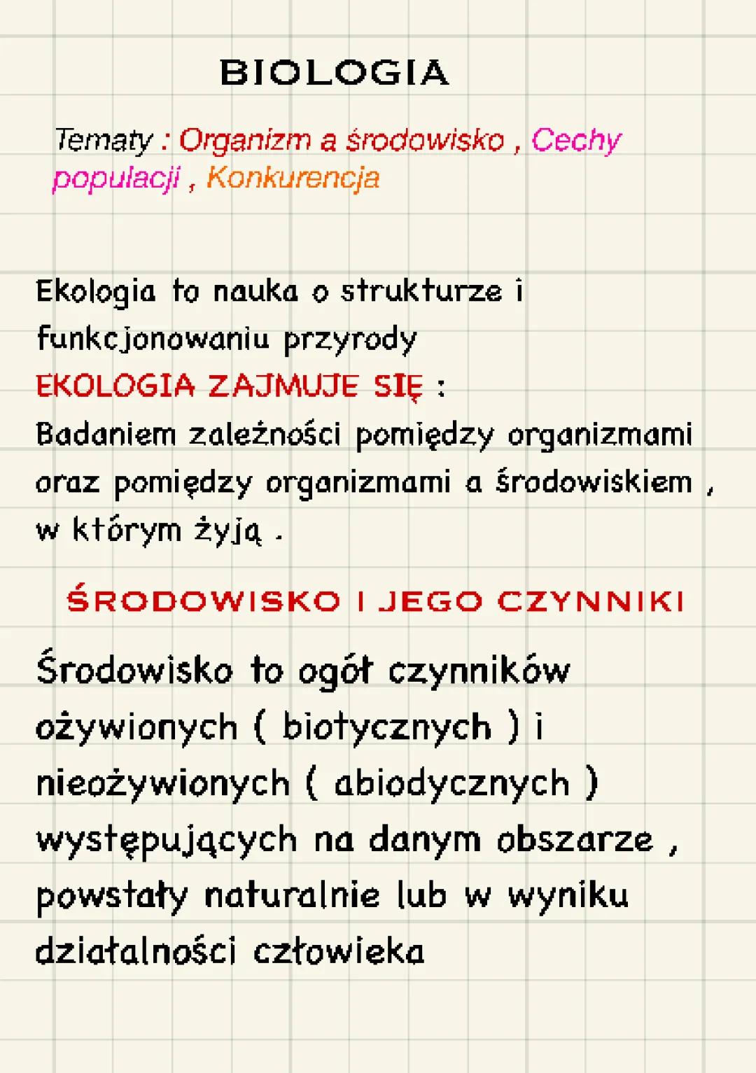 Organizm a środowisko , cechy populacji i konkurencja 