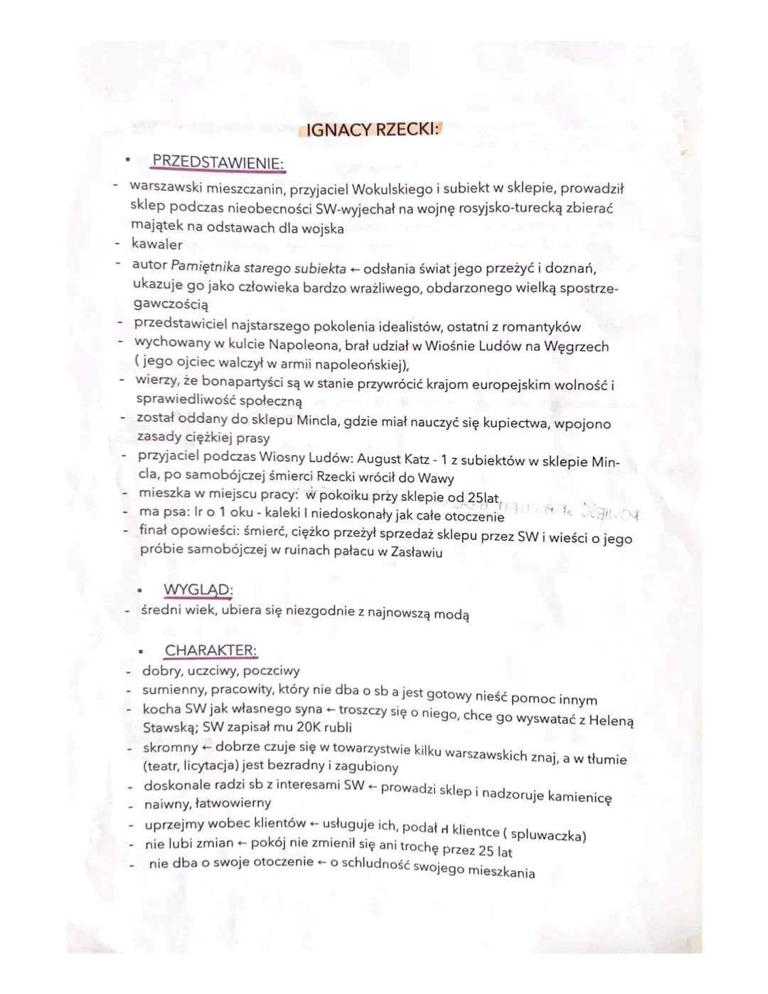 IGNACY RZECKI:
-
-
PRZEDSTAWIENIE:
warszawski mieszczanin, przyjaciel Wokulskiego i subiekt w sklepie, prowadził
sklep podczas nieobecności 