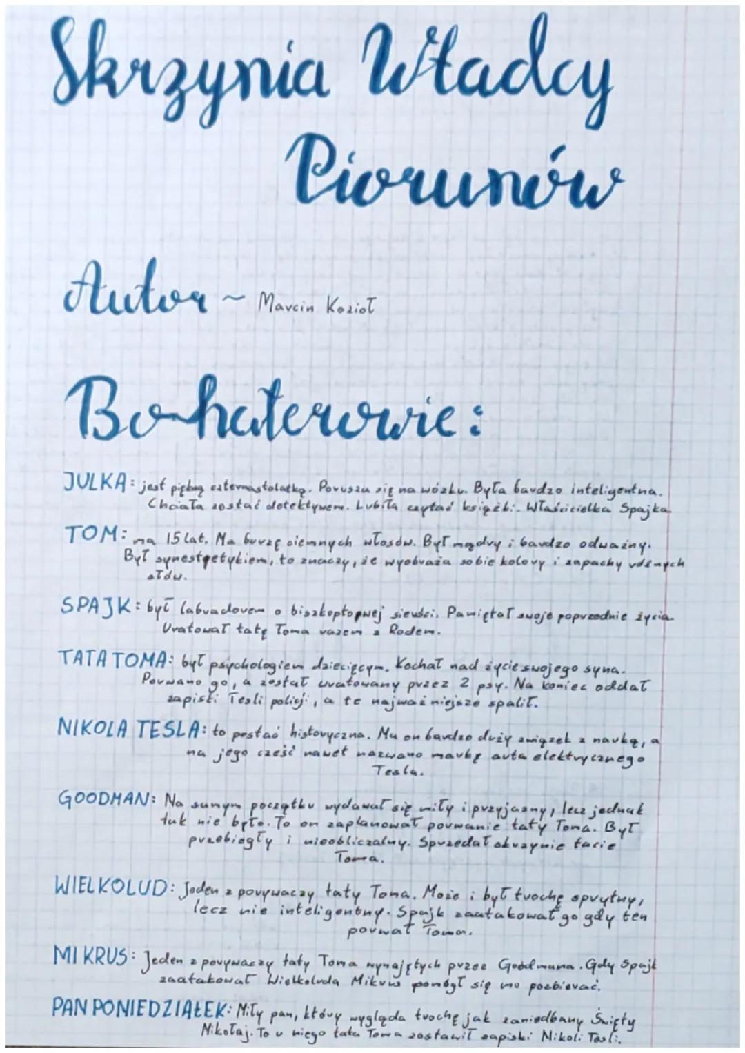 # Skrzynia Władcy

# Piorunów

Autor ~ Marcin Kosiat

# Bohaterowie:

JULKA: jest piękny esternastolatką. Porusza się na wózku. Była bardzo 