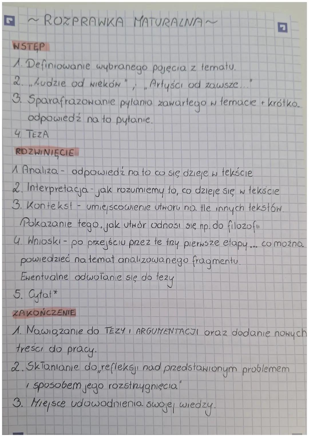 ~ ROZPRAWKA MATURALNA~
WSTĘP
1. Definiowanie wybranego pojęcia z tematu.
2. Ludzie od wieków", Artyści od zawsze.
"
Π
3. Sparafrazowanie pyt