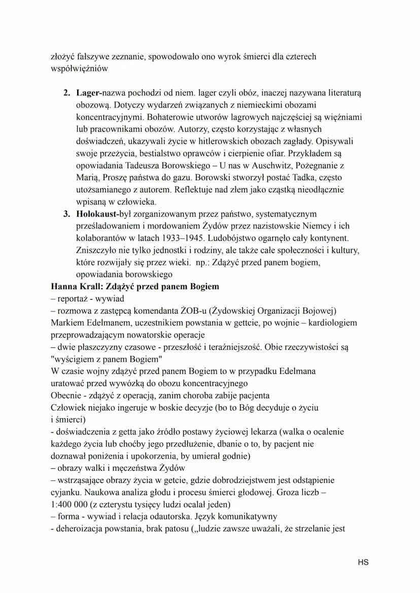 Literatura wojny i okupacji
1. Łagier-był to obóz pracy przymusowej w Rosji bolszewickiej i w ZSRR, w
którym więźniów zmuszano do ciężkich p