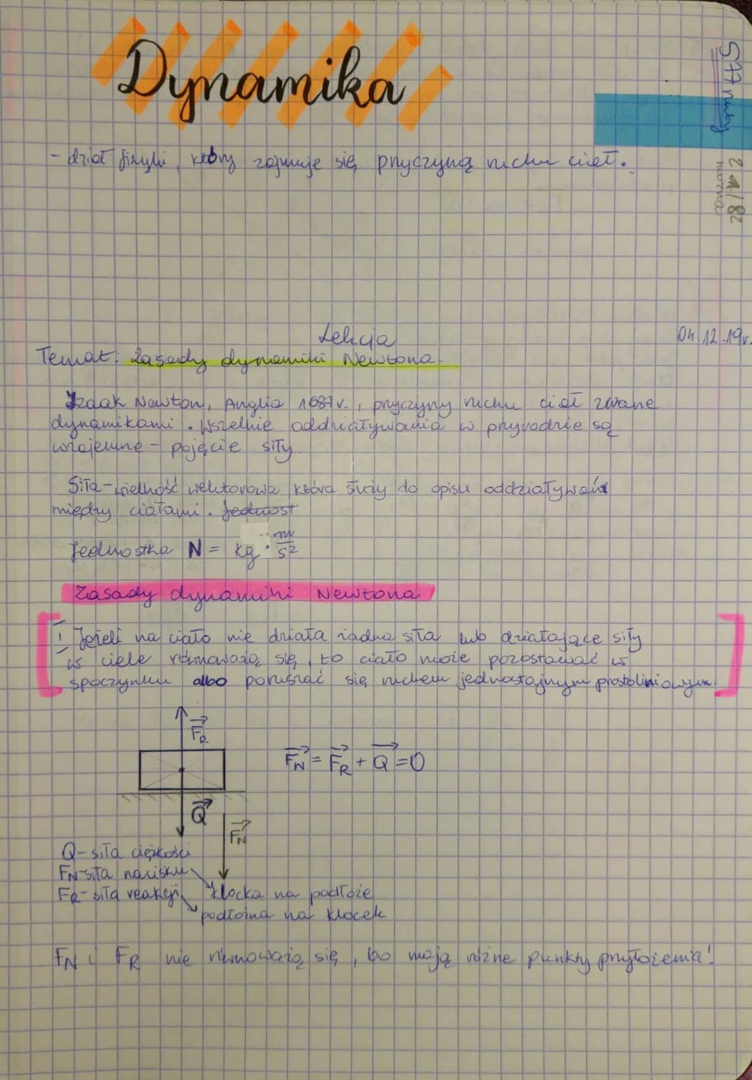 Dynamika
-dział fizyli kečny zajmuje się przyczyną ruchu ciet.
Lelicia
Temat: Lasedy dynamiki Newtona
diet zwane
Baak Newton, Anglia 1087 v.