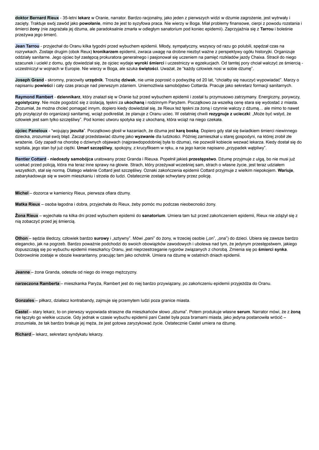 Dżuma Alberta Camus - streszczenie