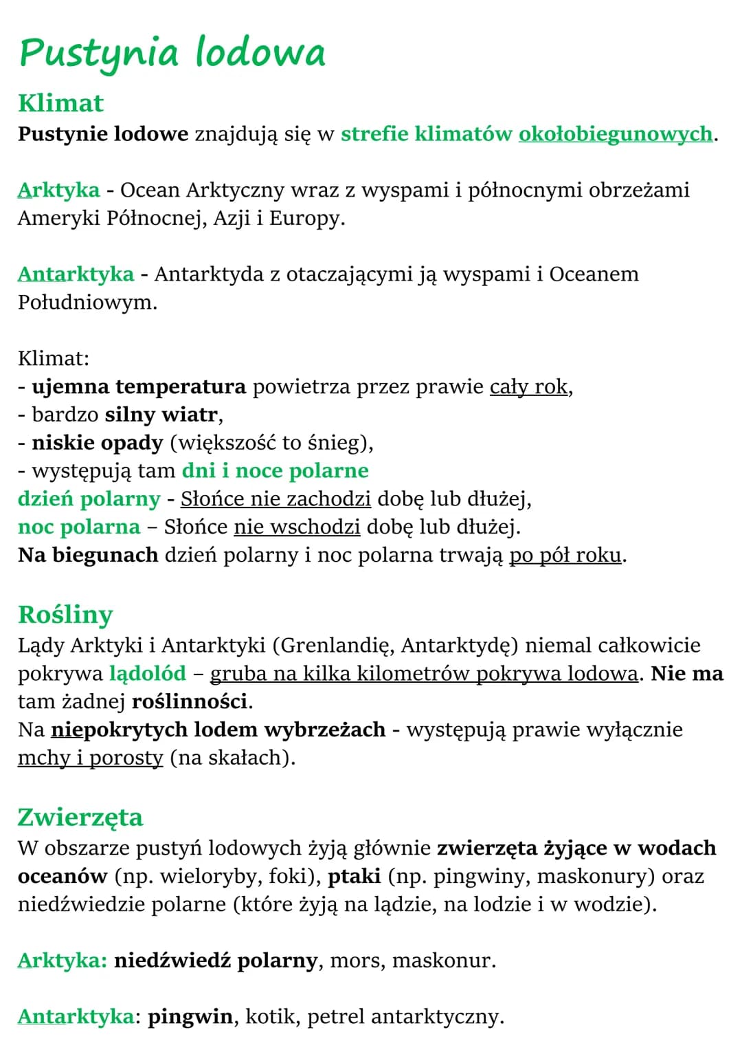 Krajobraz pustyni gorącej i
pustyni lodowej
Pustynie to obszary, na których roślinność jest bardzo uboga lub w
ogóle nie występuje ze względ