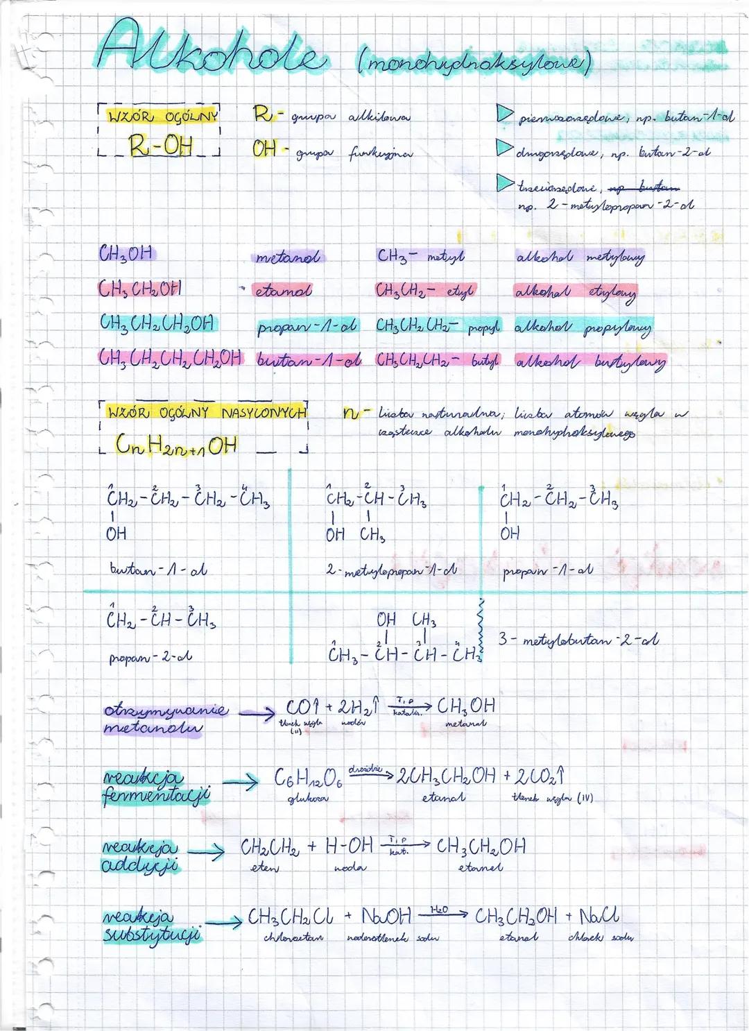 5
Alkohole (monchydnakrylowes),
1
WZÓR OGÓLNY
L_R-OH_
L
CH₂OH
metand
CH₂ CH₂OH
etamol
CH₂CH₂CH₂OH
propan -1- ol
CH₂ CH₂ CH₂ CH₂OH butan-1-ol