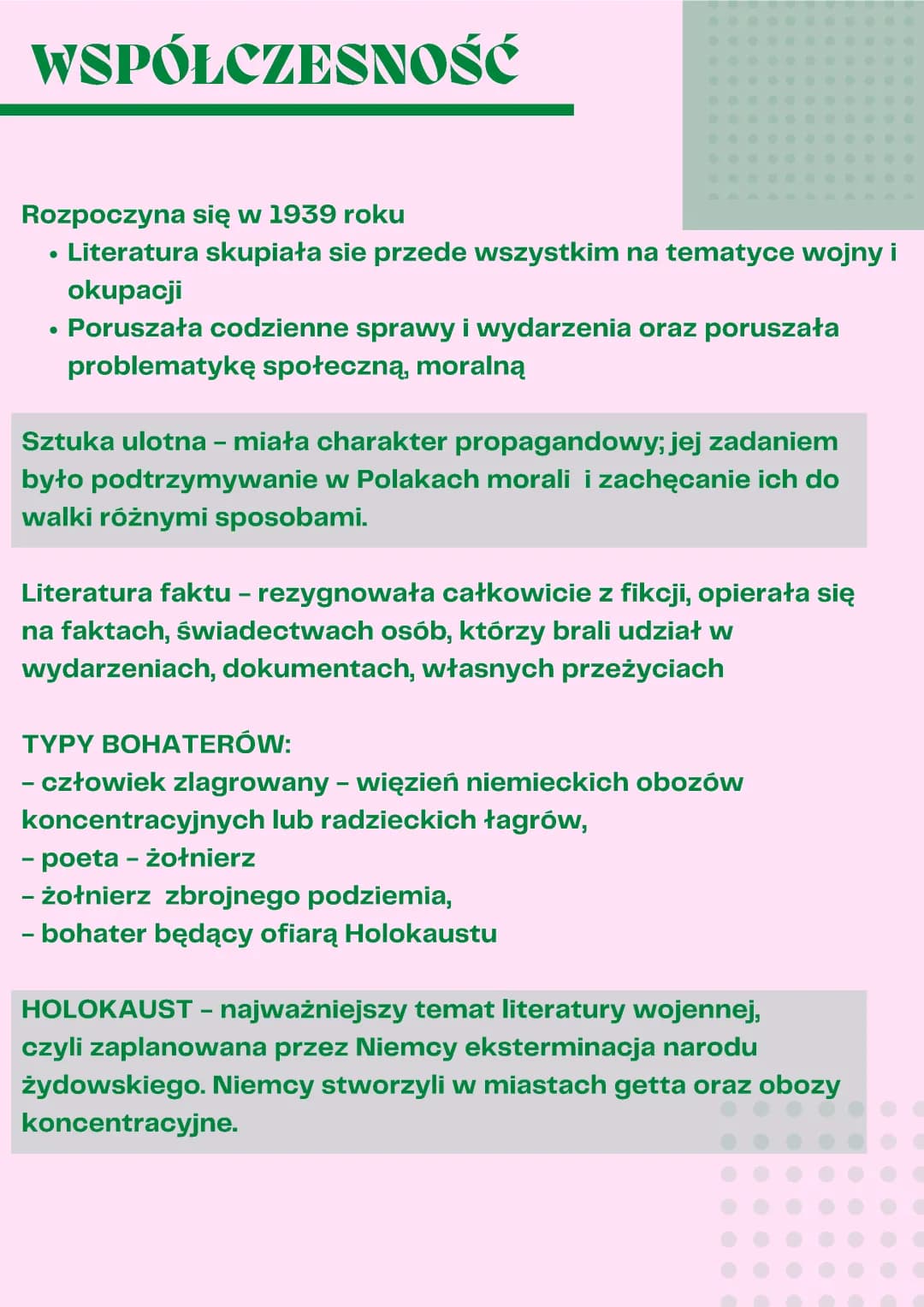 Literatura wojny i okupacji - lektury, przykłady, sprawdziany i notatki