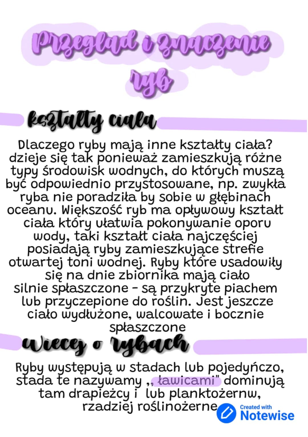 Przeglad & graczanie
ryb
kestalty ciala
Dlaczego ryby mają inne kształty ciała?
dzieje się tak ponieważ zamieszkują różne
typy środowisk wod