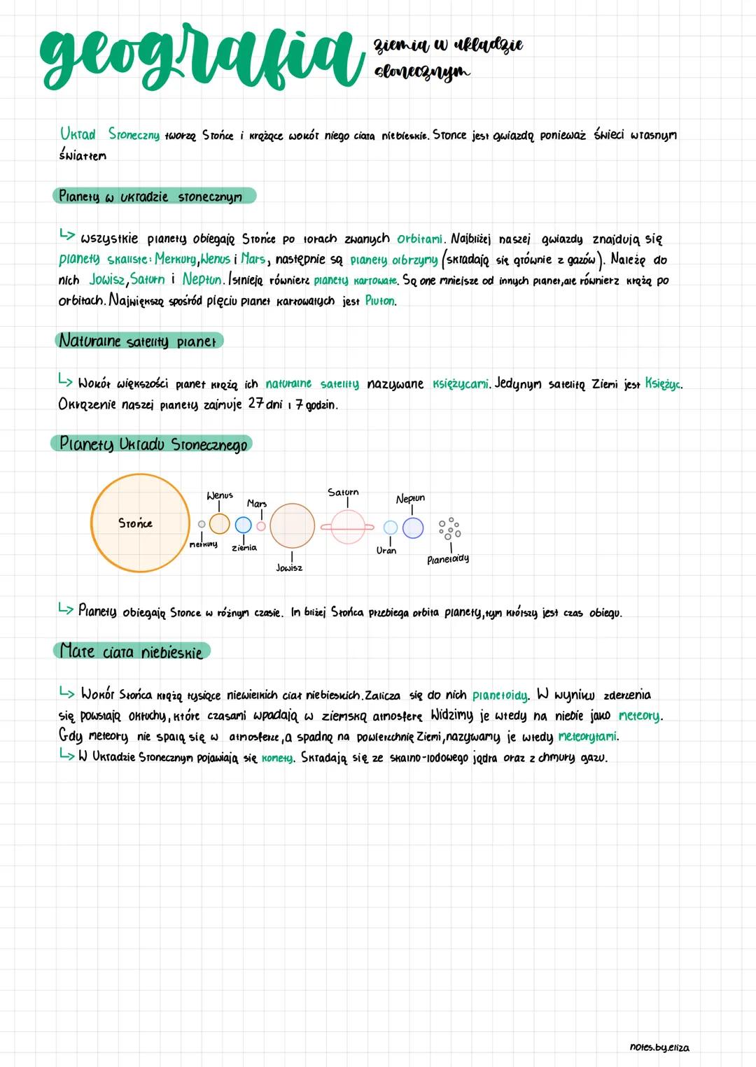 geografia
Ukrad Stoneczny tworzą Stońce i krążące wokół niego ciara niebieskie. Stonce jest gwiazdą ponieważ świeci wrasnym
światłem
Planety