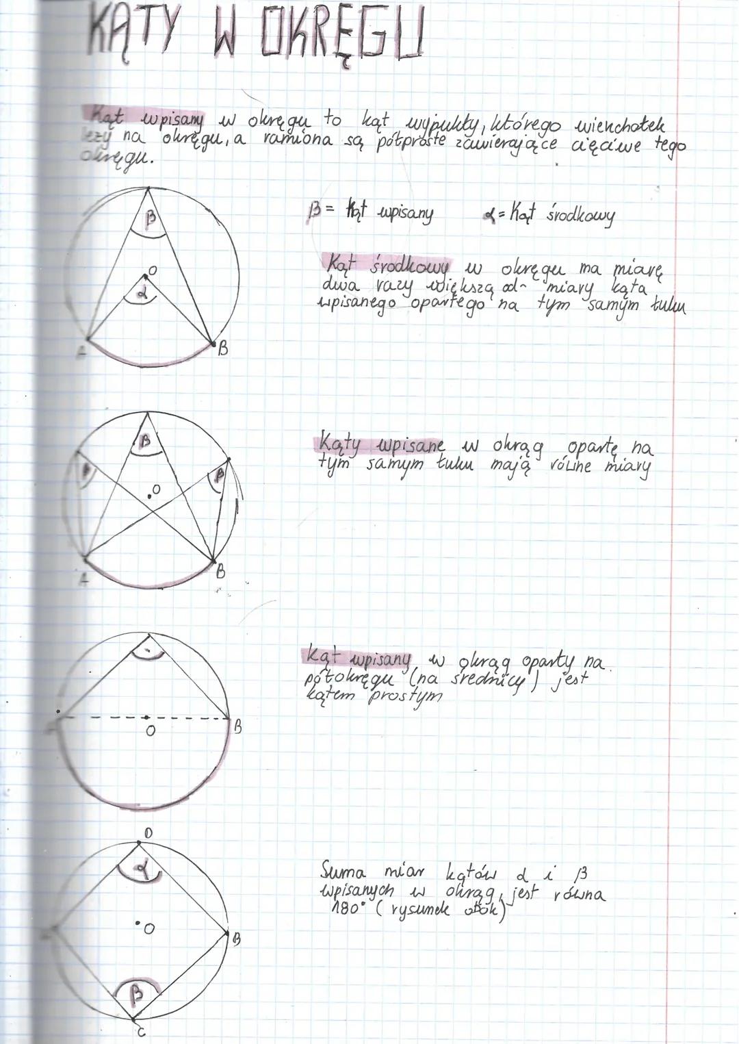 # KATY W OKRĘGLI

Kat wpisany w okręgu to kat wypukty, którego wienchotek
ezy na okręgu, a ramiona są potproste zawierające cięcive tego
sią