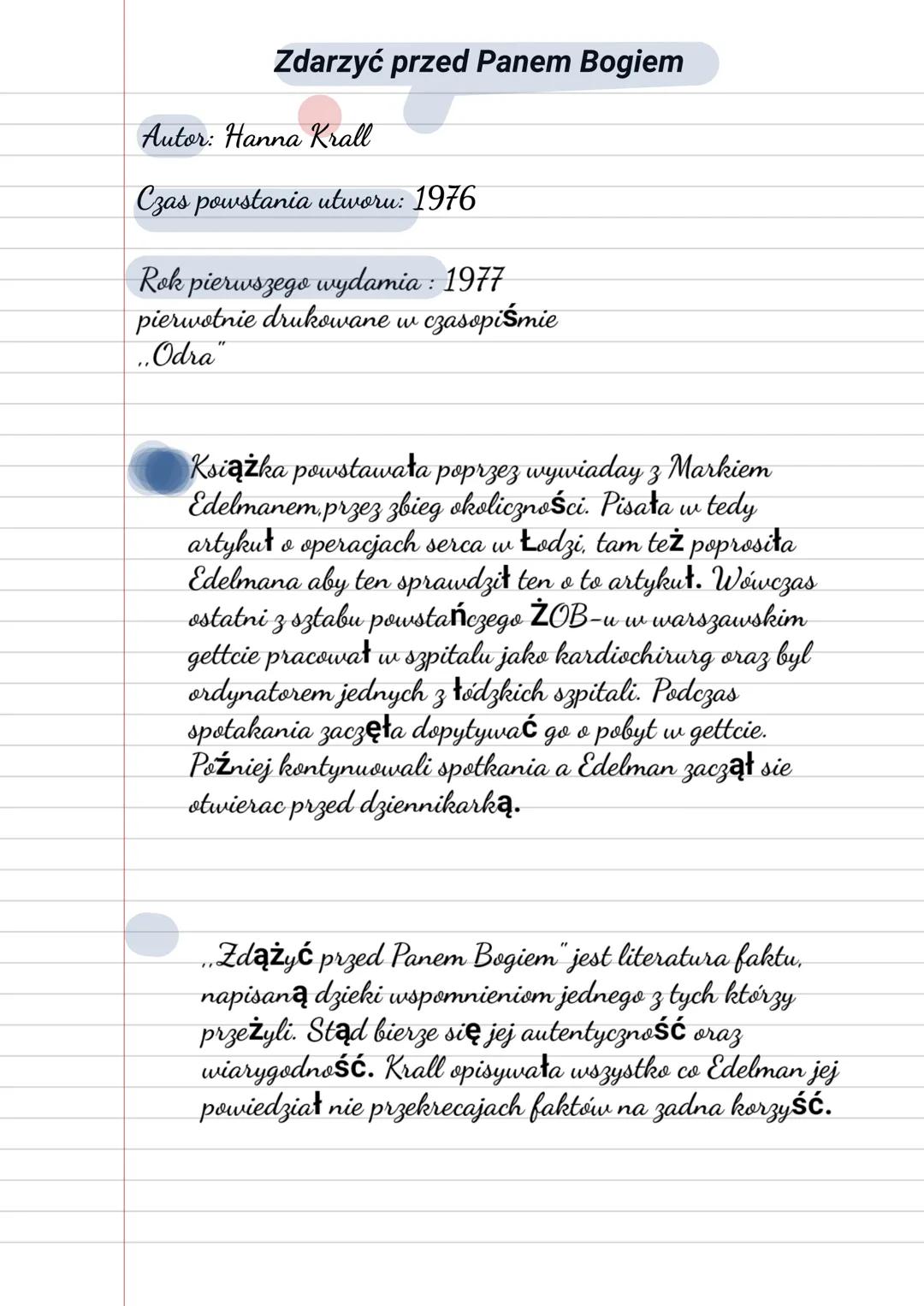 Zdarzyć przed Panem Bogiem
Autor: Hanna Krall
Czas powstania utworu: 1976
Rok pierwszego wydania: 1977
pierwotnie drukowane w czasopiśmie
..