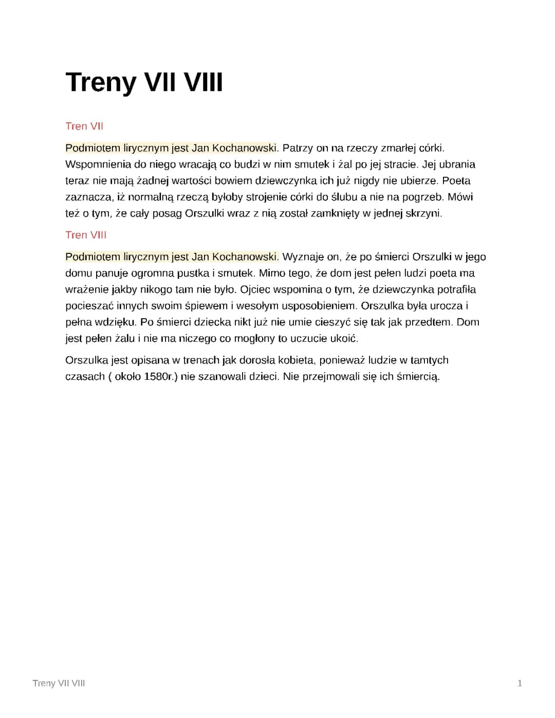 Treny VII i VIII