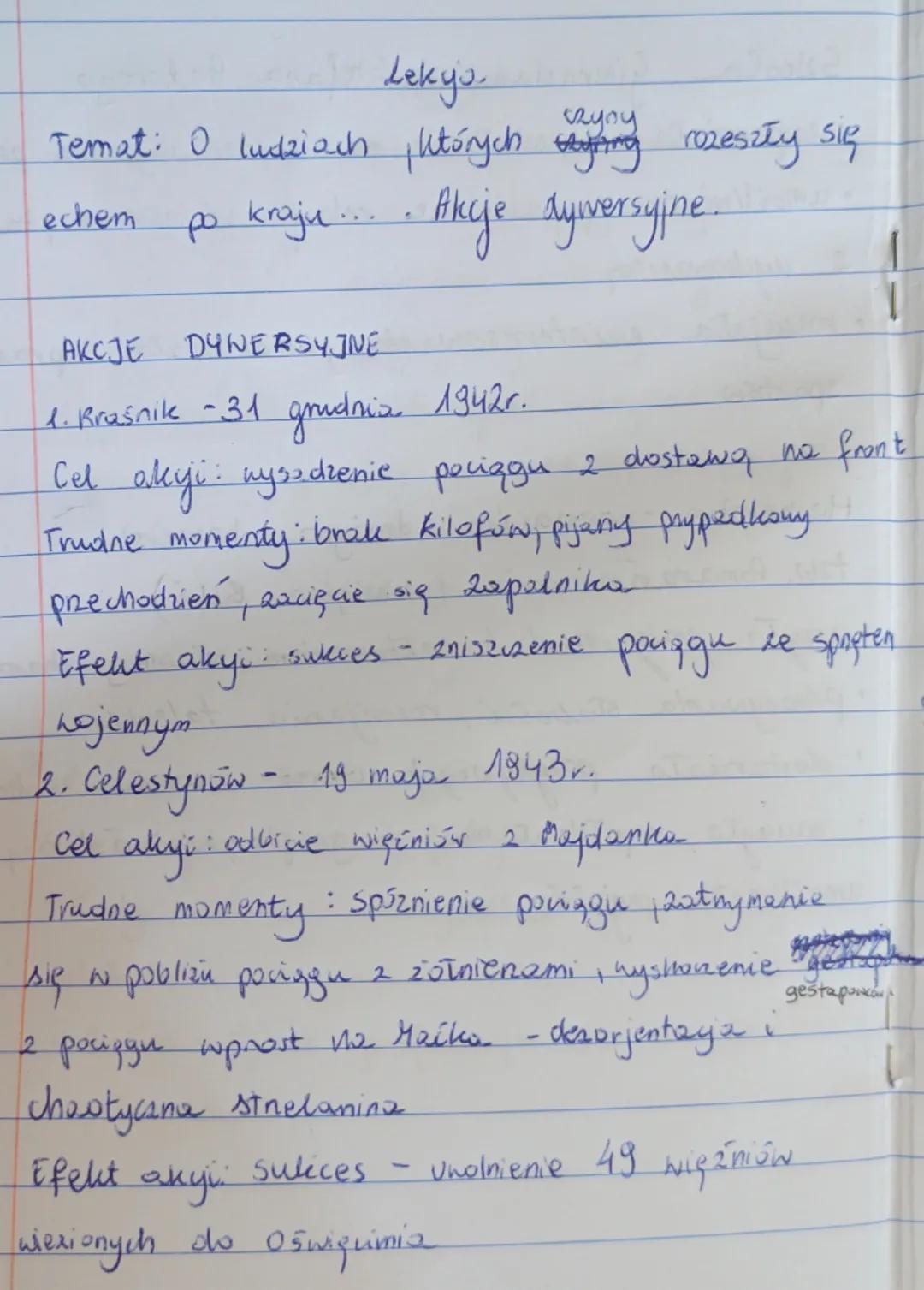 --- OCR Start ---
Lekyo
czyny
Temat: O ludziach, których rying rozeszły się
echem po kraju.... Akcje dywersyjne.
AKCJE DYNERSYJNE
1. Krasnik