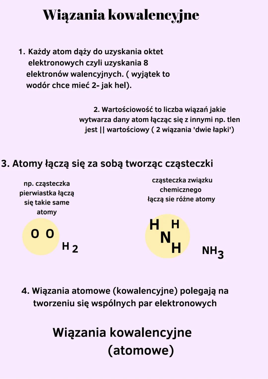 Wiązania kowalencyjne
1. Każdy atom dąży do uzyskania oktet
elektronowych czyli uzyskania 8
elektronów walencyjnych. (wyjątek to
wodór chce 