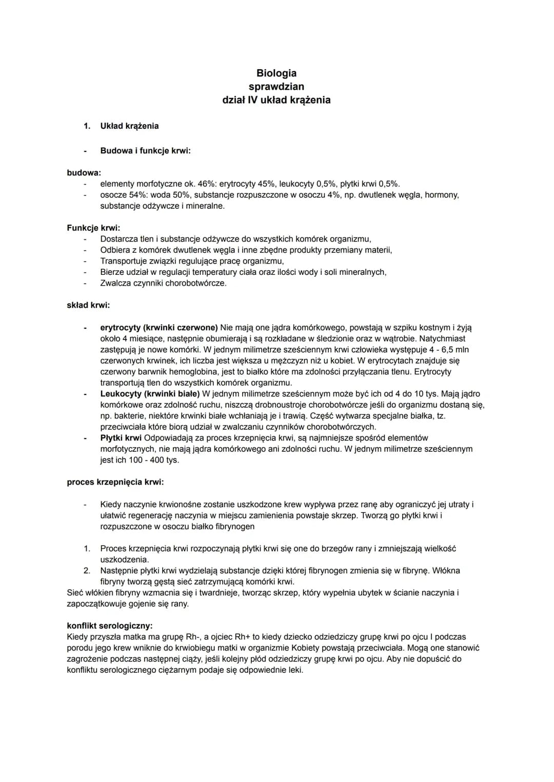Sprawdzian z Biologii dział IV klasa 7