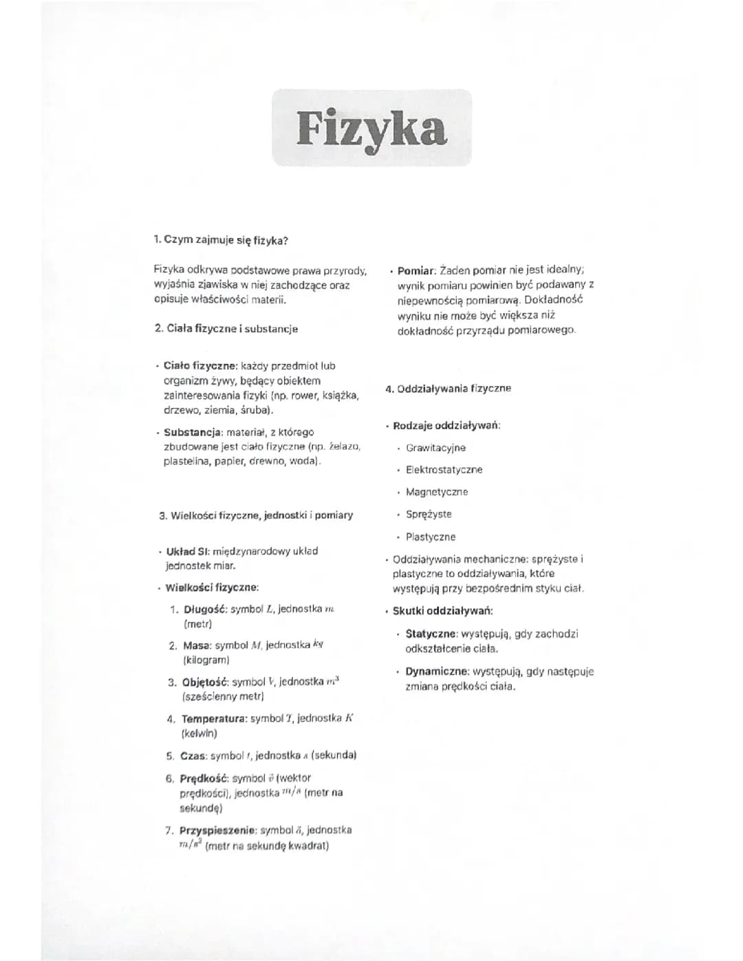 Fizyka klasa 7, powtórzenie 1 działu 