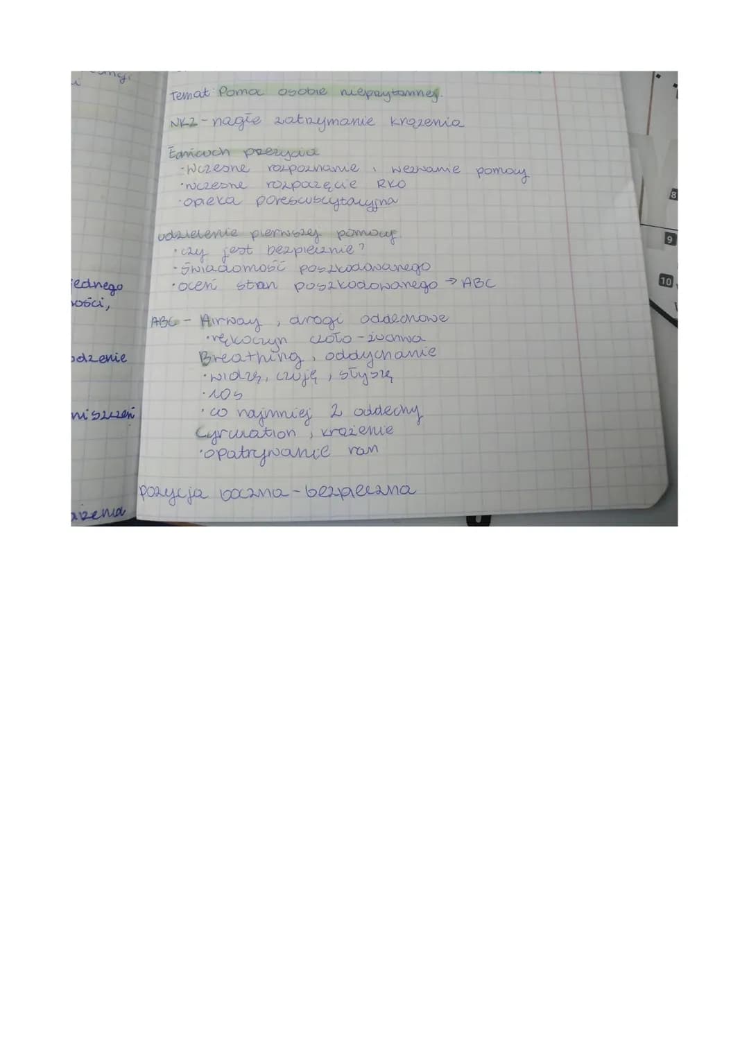 jednego
vości,
dzenie
niszczen
avenia
Temat Poma osobie nieprytomney.
NK2-nagie zatrzymanie krozenia
Eancuch przeżycia
-Wczesne rozpoznanie 