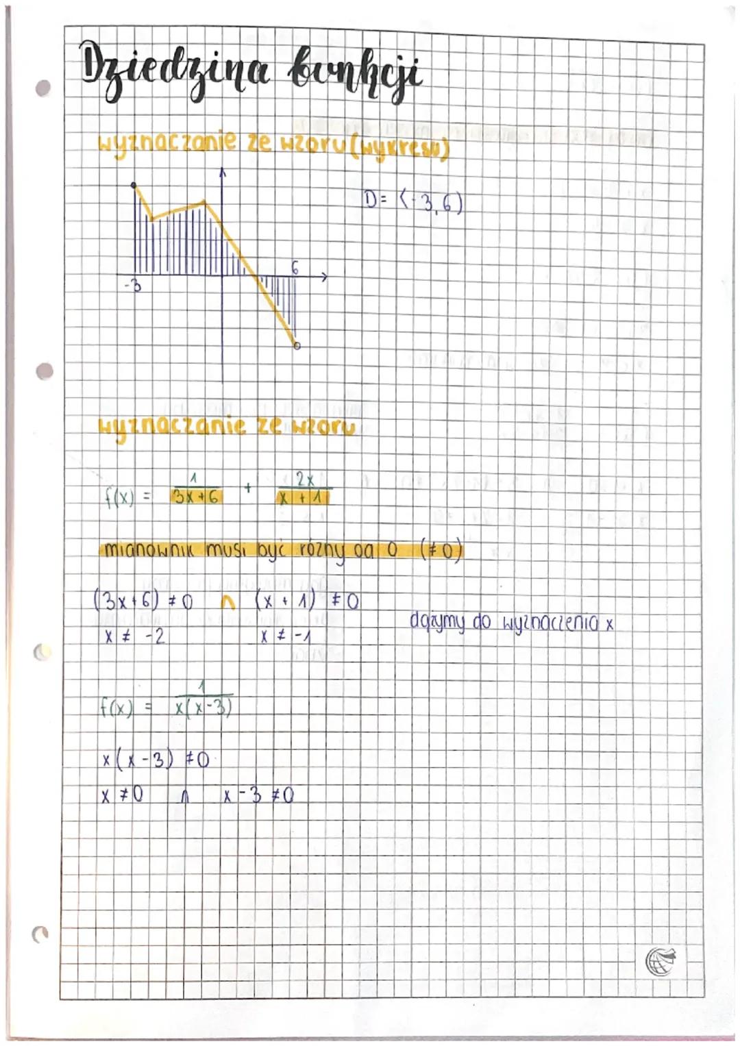 # Dziedzina bunkeji

wyznaczanie ze wzoru (wykresu)

D= (36)

-3

wyznaczanie ze wzoru



mianownik musi być rózny oa 0 (%0)

(3x+6) + 0

(x