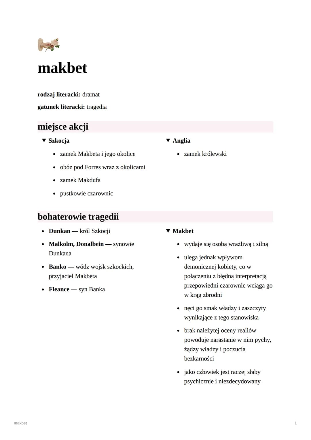 makbet
makbet
rodzaj literacki: dramat
gatunek literacki: tragedia
miejsce akcji
▼ Szkocja
• zamek Makbeta i jego okolice
• obóz pod Forres 