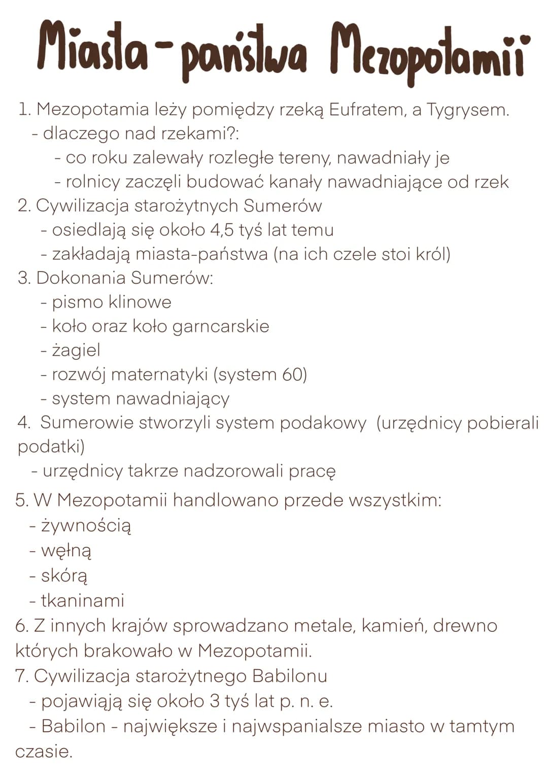 Miasta-państwa Mezopotamii
1. Mezopotamia leży pomiędzy rzeką Eufratem, a Tygrysem.
- dlaczego nad rzekami?:
- co roku zalewały rozległe ter
