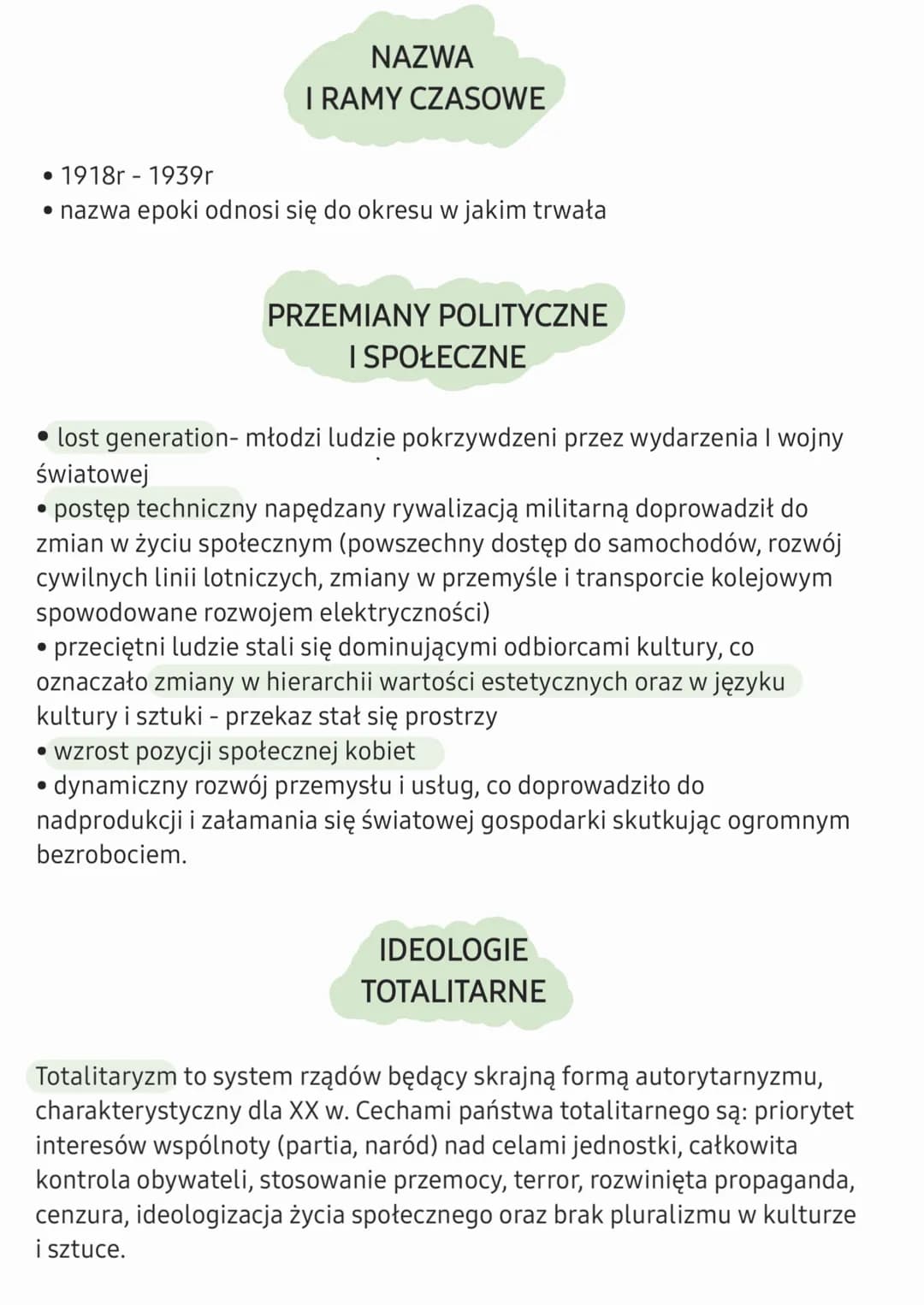 NAZWA
I RAMY CZASOWE
• 1918r - 1939r
• nazwa epoki odnosi się do okresu w jakim trwała
PRZEMIANY POLITYCZNE
I SPOŁECZNE
• lost generation- m