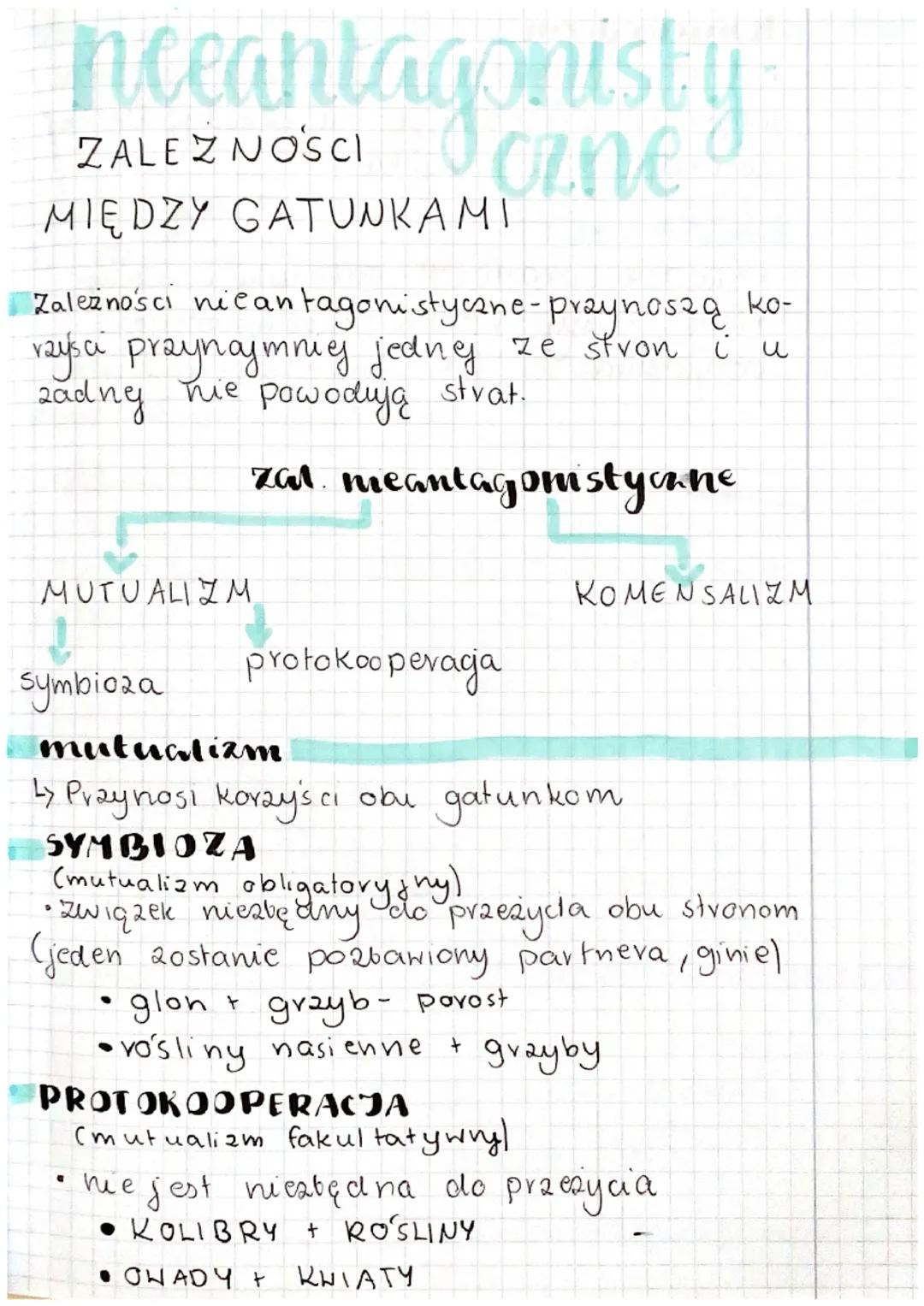# nceantagonist y
ZALEŻNOŚCI
MIĘDZY GATUNKAMI

Zależności nie antagonistyczne - przynoszą ko-
rzyści przynajmniej jednej ze stron i u
zadny 