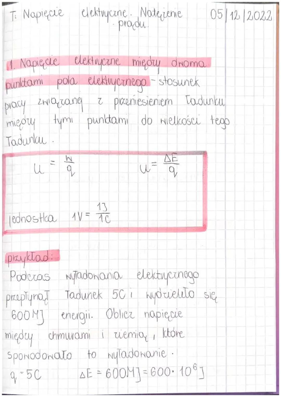 Napięcie elektryczne. Natężenie prądu 