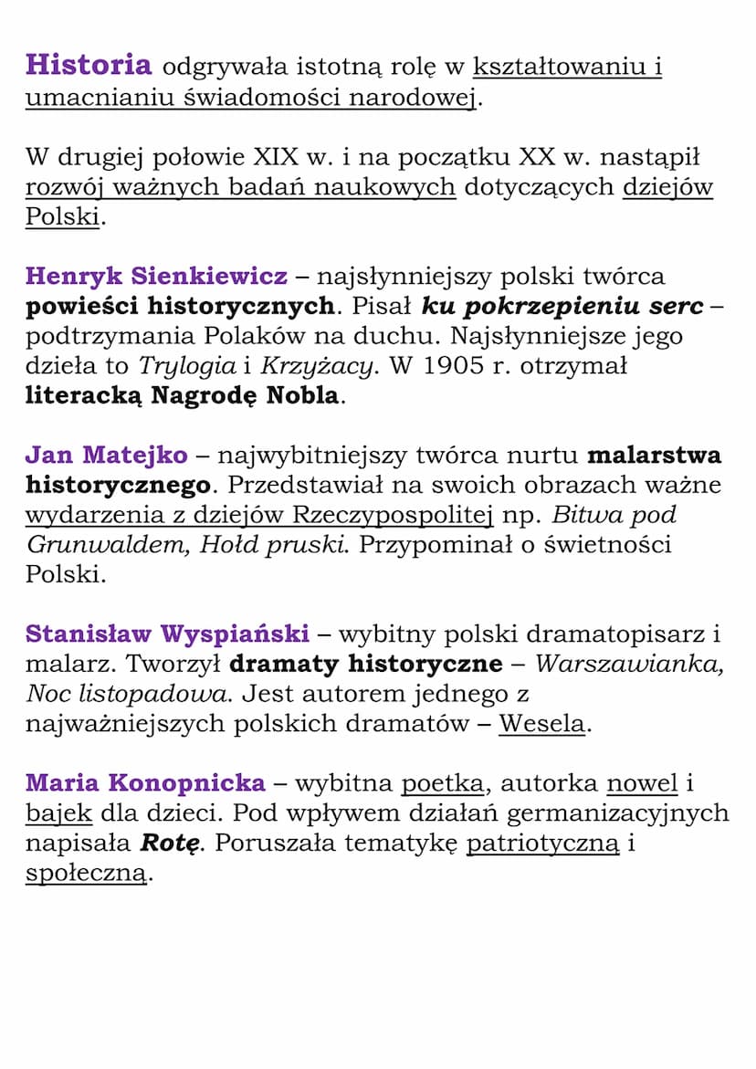 Kultura polska przełomu
XIX i XX wieku
Polska kultura narodowa ukształtowała się w XIX
w. Walka z germanizacją i rusyfikacją wzmocniła
tożsa