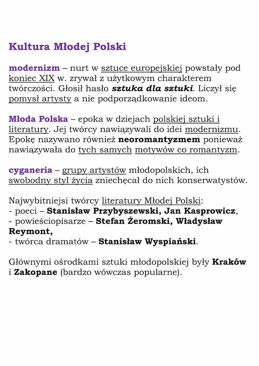 Kultura polska przełomu
XIX i XX wieku
Polska kultura narodowa ukształtowała się w XIX
w. Walka z germanizacją i rusyfikacją wzmocniła
tożsa