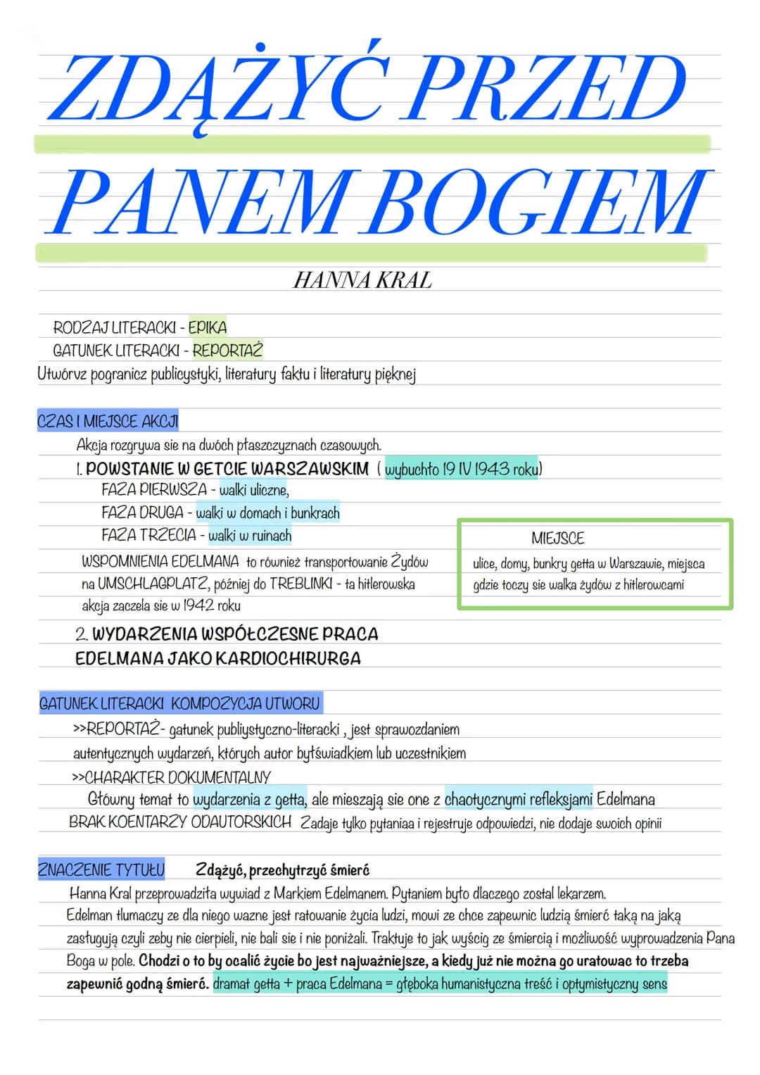 ZDĄŻYĆ PRZED
PANEM BOGIEM
HANNA KRAL
RODZAJ LITERACKI - EPIKA
GATUNEK LITERACKI - REPORTAŻ
Utwórvz pogranicz publicystyki, literatury faktu 