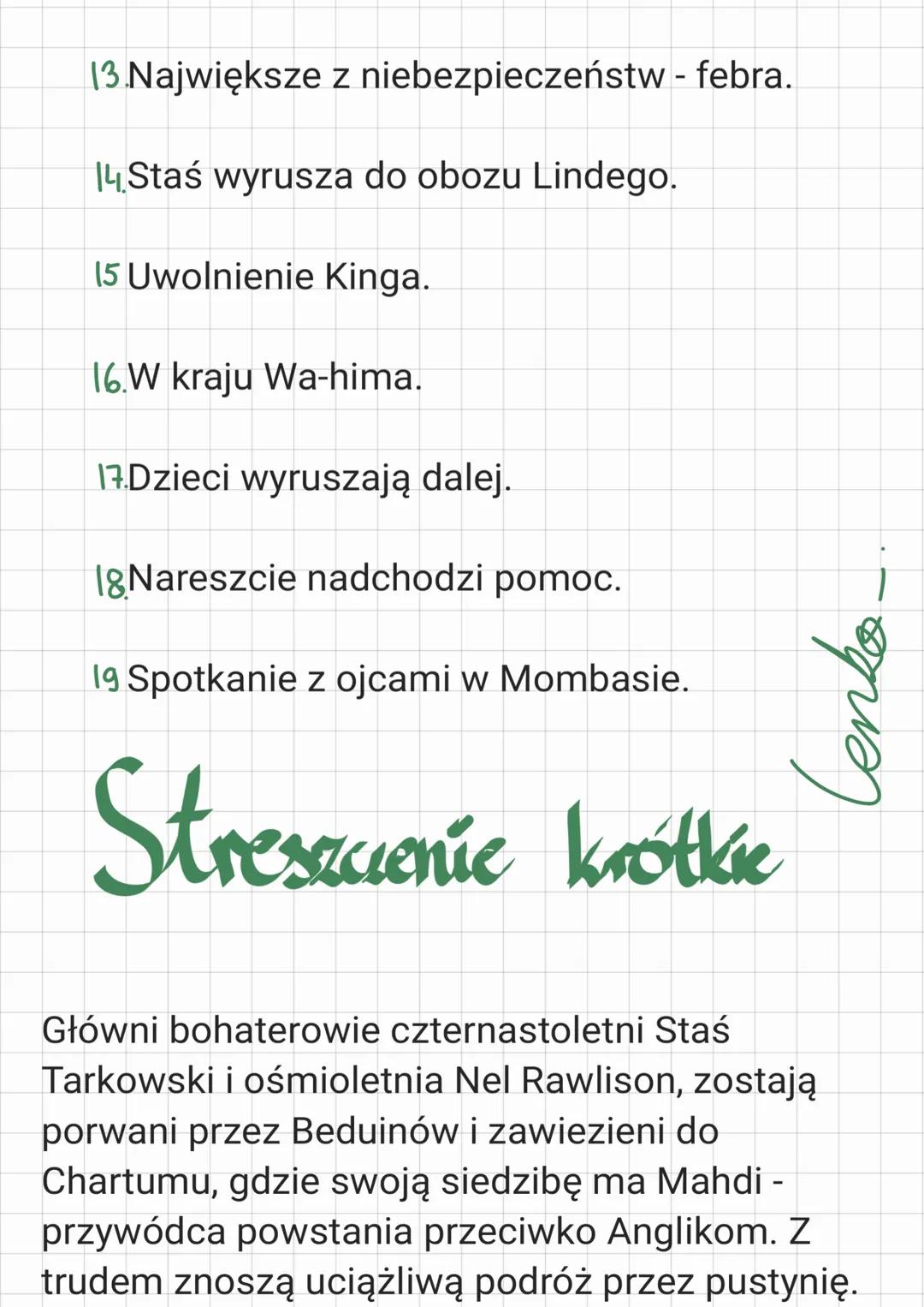 Opracowanie lekting
•1 pustyni spusuzy H. Sienkievicz
115
•
★ Gras akcji: Koniec XIX w.
★ Miejsce akcji: Afryka
Bohaterove
★Staś Tarkowski -