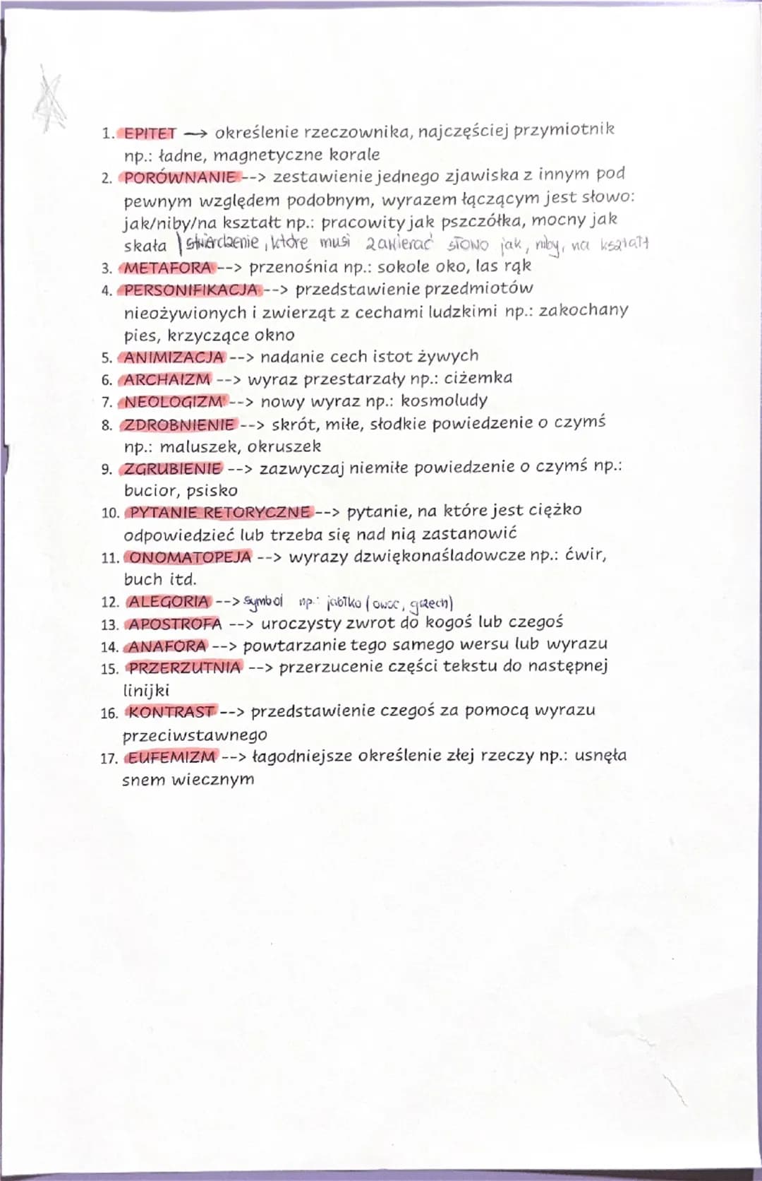 1. EPITET
określenie rzeczownika, najczęściej przymiotnik
np.: ładne, magnetyczne korale
2. PORÓWNANIE --> zestawienie jednego zjawiska z in