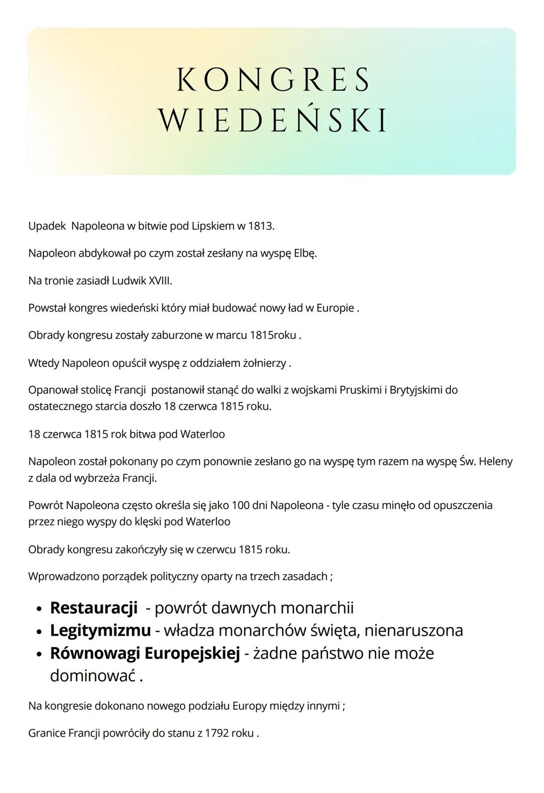 Kongres wiedeński - streszczenie wydarzeń i decyzji