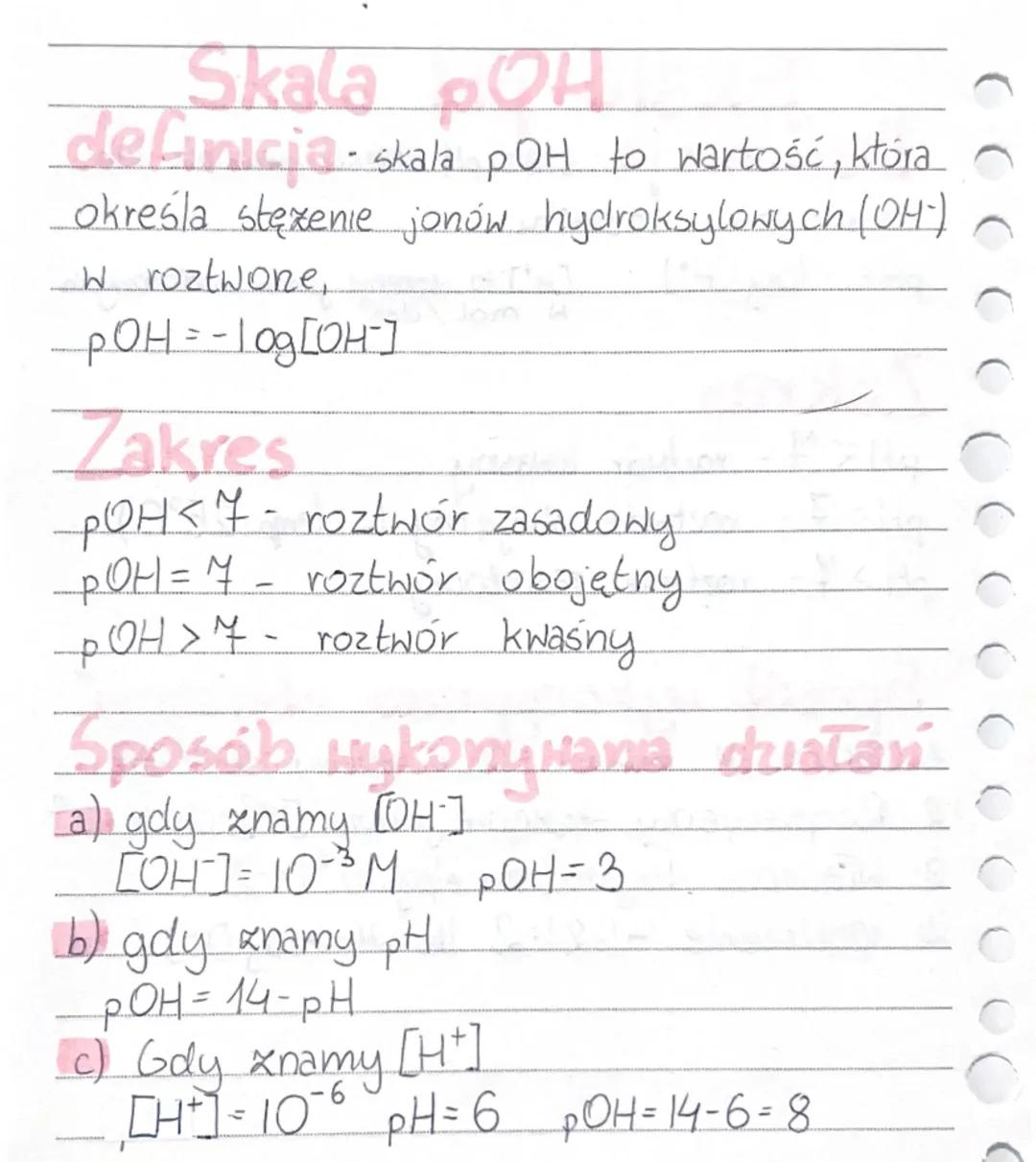 # Skala pH

Definicja - skala pH określa kwasowość lub
zasadowość roztworu

$pH = -log[H^+]$

[H+] to stażenie jonów wodoronych.
W mol/dm²

