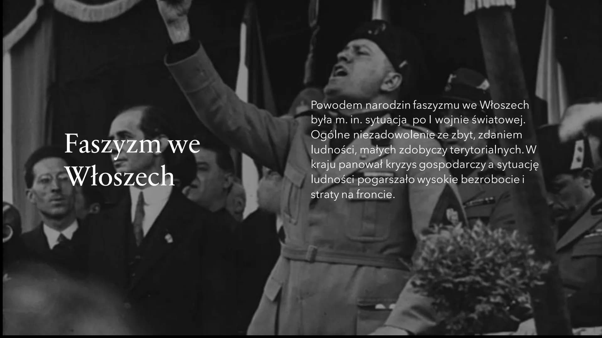 Narodziny faszyzmu
Faszyzm, nazizm, A. Hitler, B. Mussolini Faszyzm we
Włoszech
Powodem narodzin faszyzmu we Włoszech
była m. in. sytuacja p