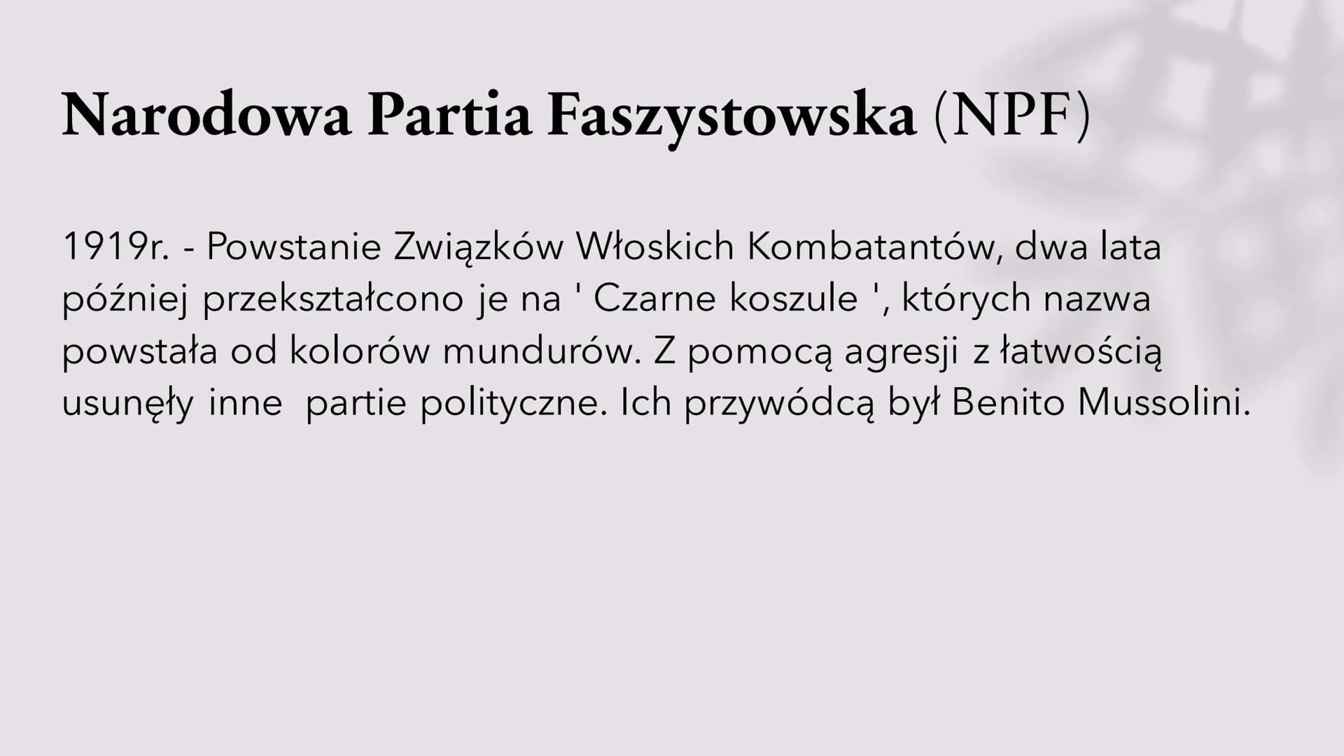 Narodziny faszyzmu
Faszyzm, nazizm, A. Hitler, B. Mussolini Faszyzm we
Włoszech
Powodem narodzin faszyzmu we Włoszech
była m. in. sytuacja p