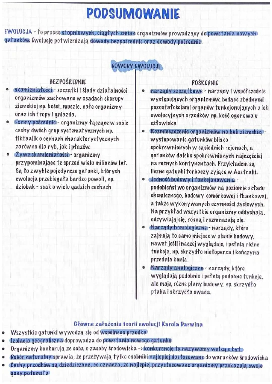 PODSUMOWANIE DZIAŁU EWOLUCJA ŻYCIA
