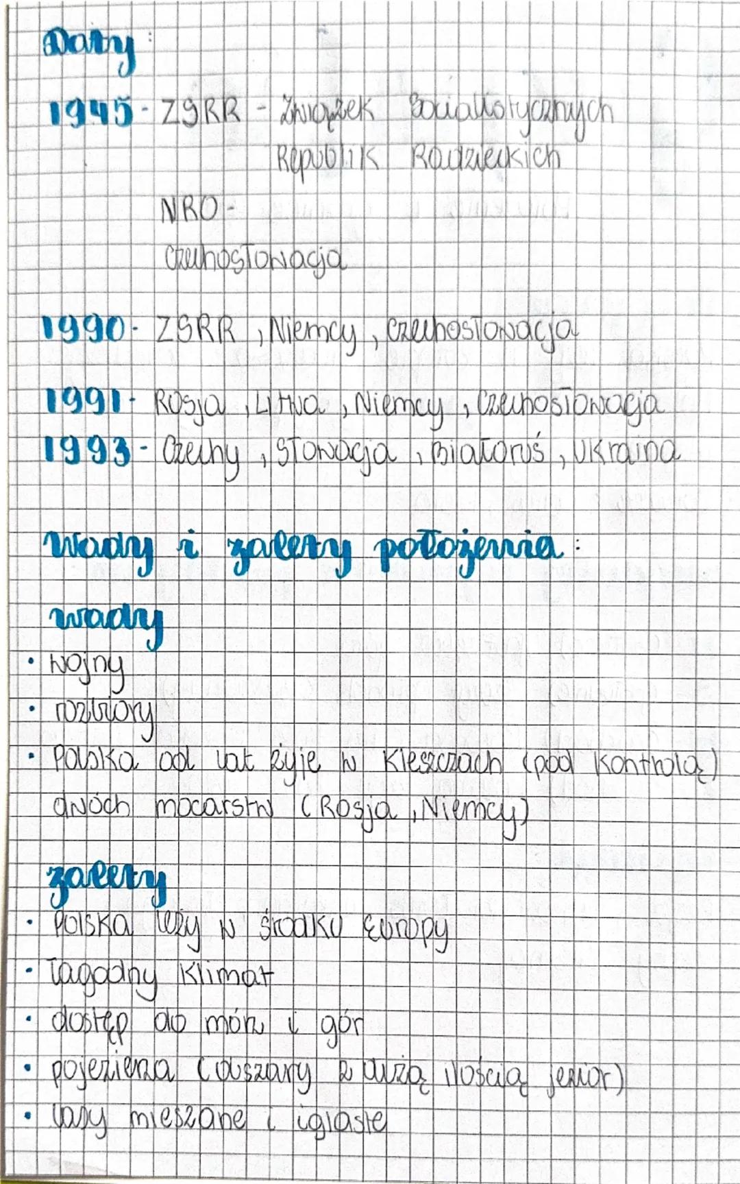 ## Geografia

Położenie i granice Polski

### Położenie

- Polska leży w Europie Środkowo-Wschodniej
- Ma 312 679 $km^2$ zajmując w tym 9
mi