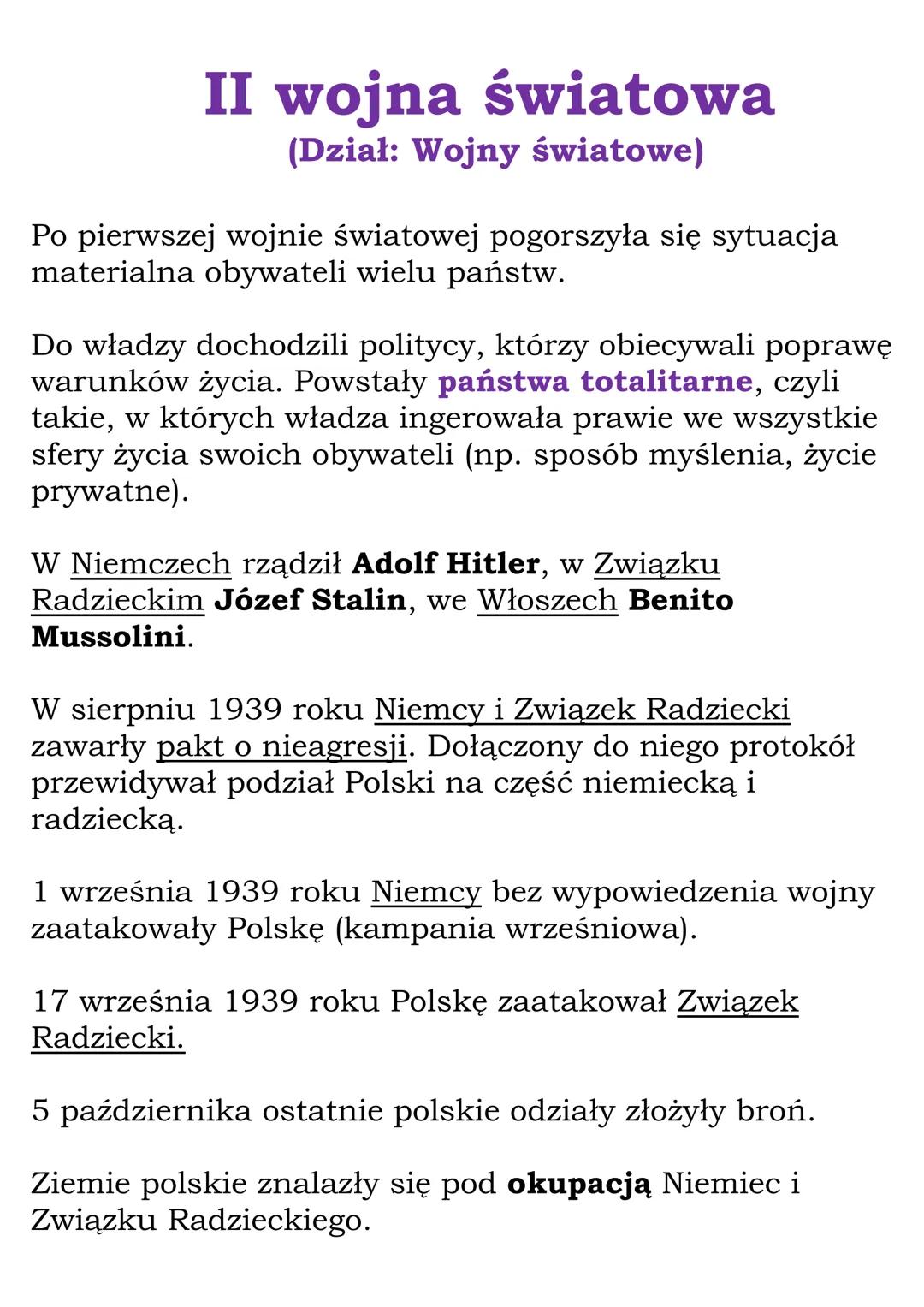 II wojna światowa
(Dział: Wojny światowe)
Po pierwszej wojnie światowej pogorszyła się sytuacja
materialna obywateli wielu państw.
Do władzy