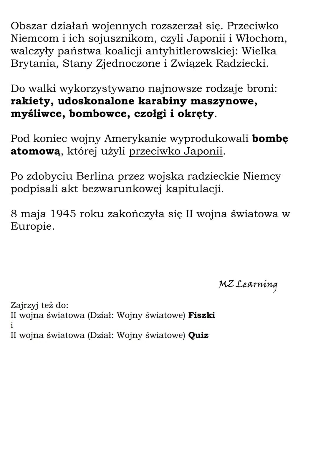 II wojna światowa
(Dział: Wojny światowe)
Po pierwszej wojnie światowej pogorszyła się sytuacja
materialna obywateli wielu państw.
Do władzy
