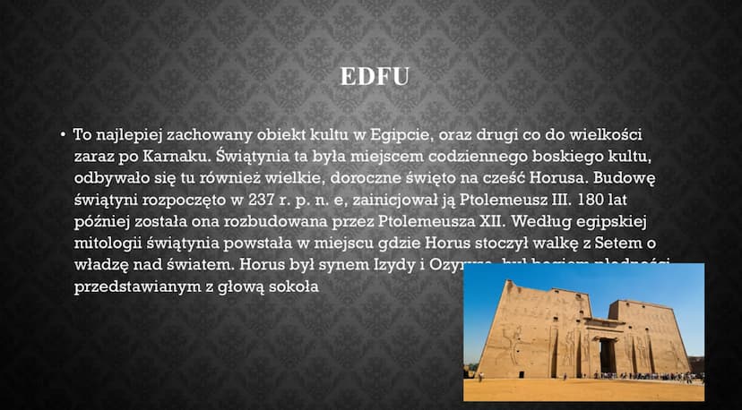 KULTURA STAROŻYTNEGO
EGIPTU
Aleksandra Karwowska la
*
14 ●
seise
• PISMO HIEROGLIFICZNE - nazywane świętymi znakami,
Używano go do uwiecznia