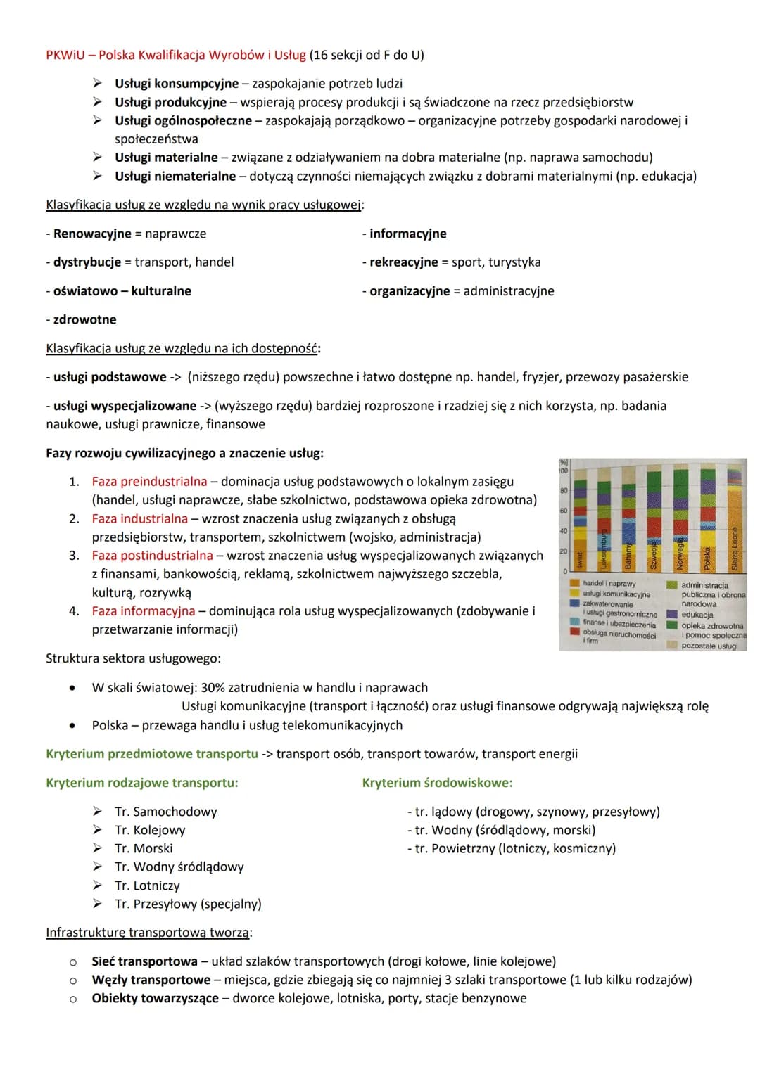 PKWiU - Polska Kwalifikacja Wyrobów i Usług (16 sekcji od F do U)
➤ Usługi konsumpcyjne - zaspokajanie potrzeb ludzi
➤ Usługi produkcyjne - 