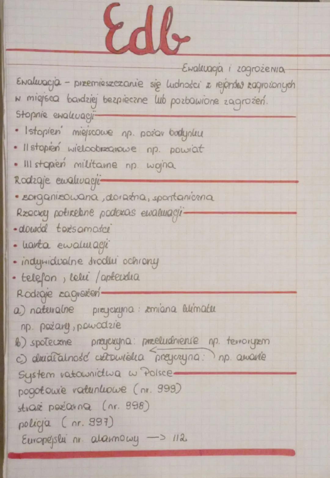 Edb
Ewalkvaja i zagrożenia
Enalwacja - przemieszczanie się ludności z rejonder zagrożonych
w miejsca bardziej bezpieczne lub pozbawione zagr