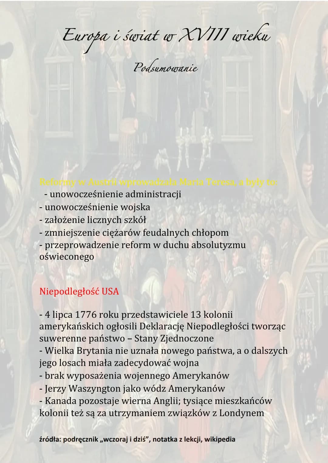 Europa i świat w XVIII wieku
Podsumowanie
H
Racjonalizm - przekonanie o ogromnych możliwościach
rozumu ludzkiego i konieczności zorganizowan