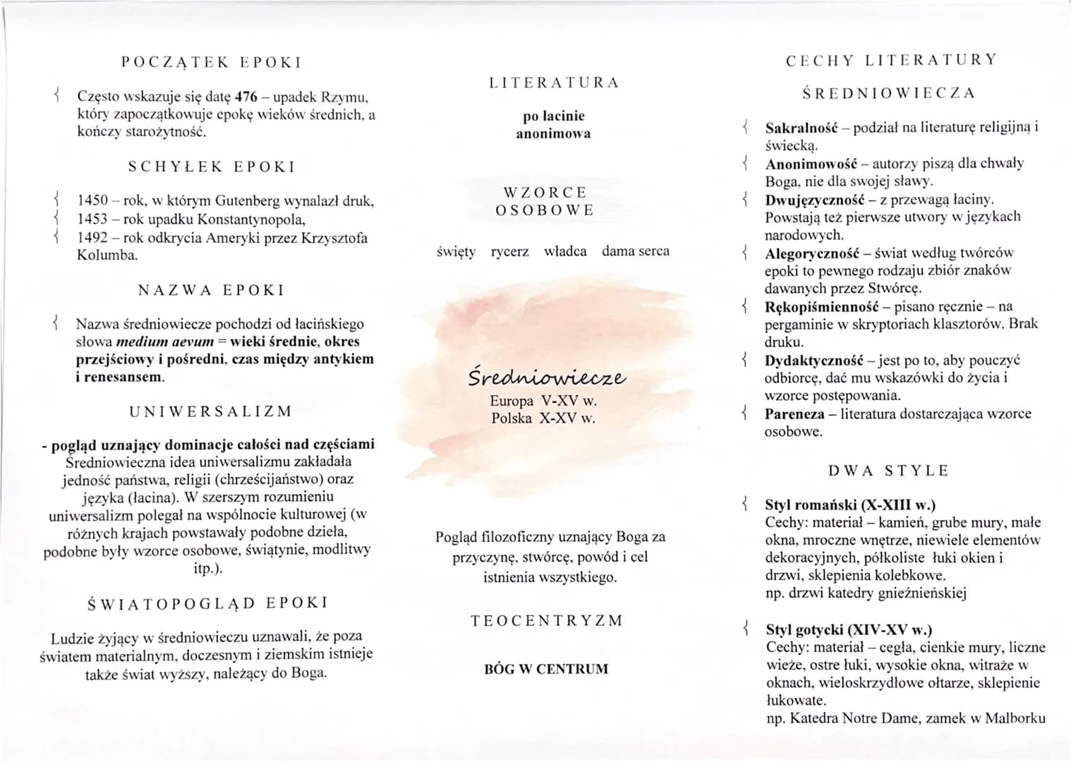POCZĄTEK EPOKI
Często wskazuje się datę 476 - upadek Rzymu,
który zapoczątkowuje epokę wieków średnich, a
kończy starożytność.
SCHYŁEK EPOKI