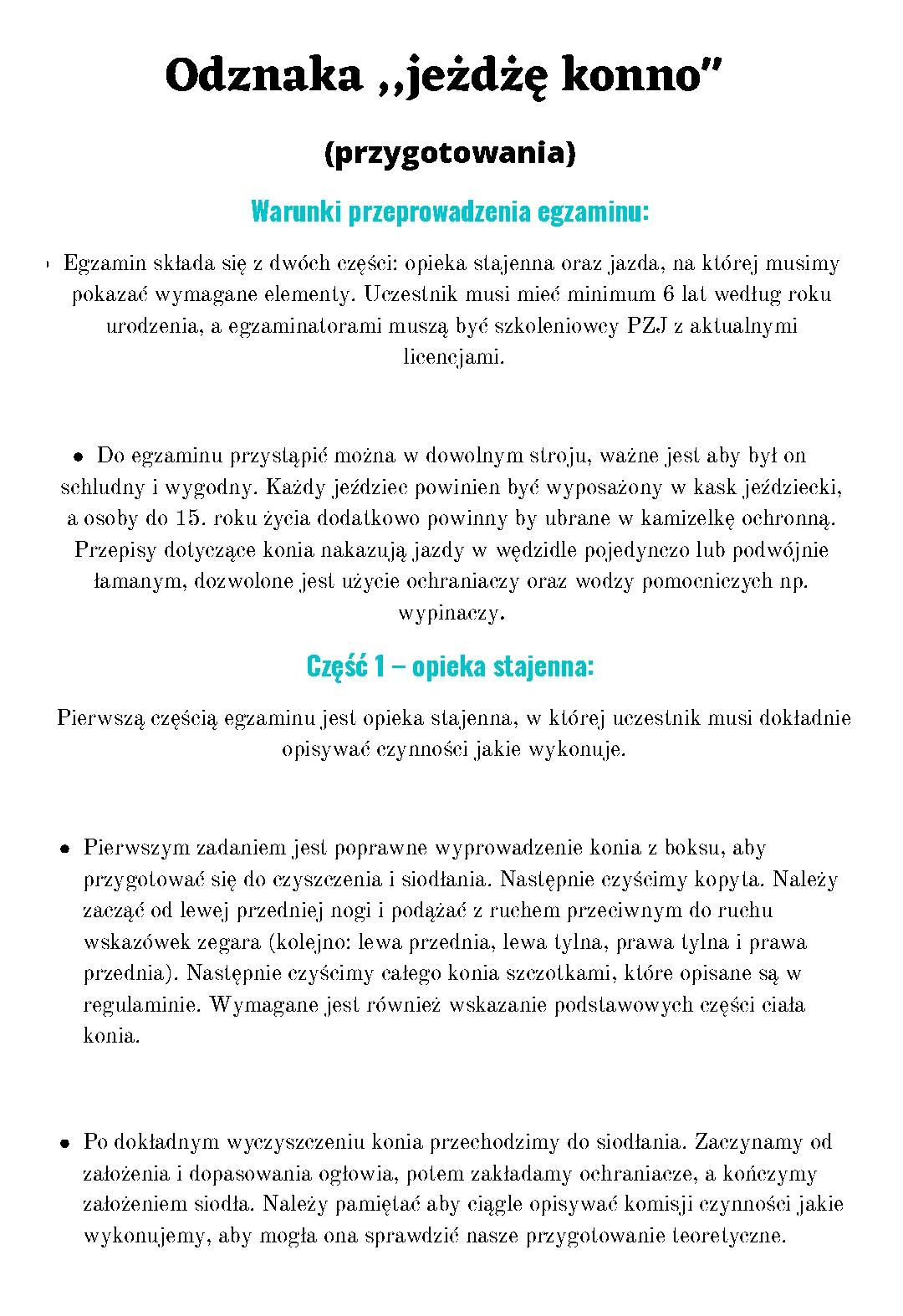 Przygotowania do Odznaki Jeżdżę Konno