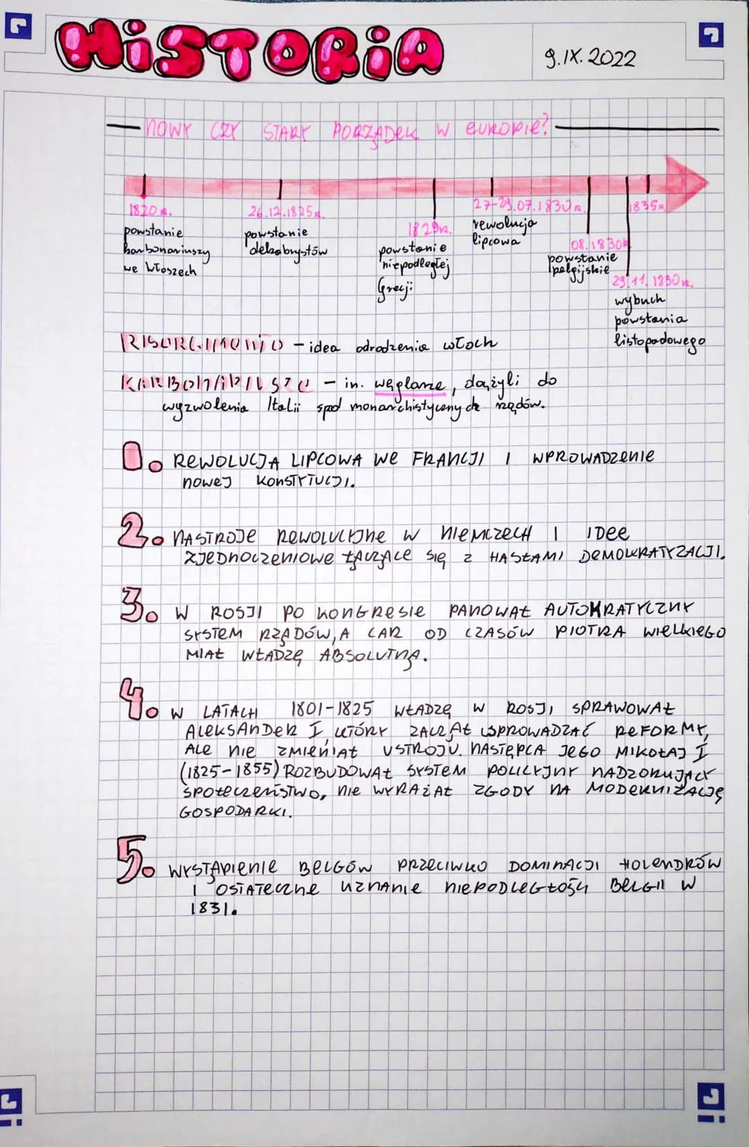G
GH
HISTORIA
•NOWY CZY STARK PORZADEK W europie..
1820.
26.12.1825.
powstanie
from boominsay dela brystów
harbonariuszy
powstanie
we Włosze