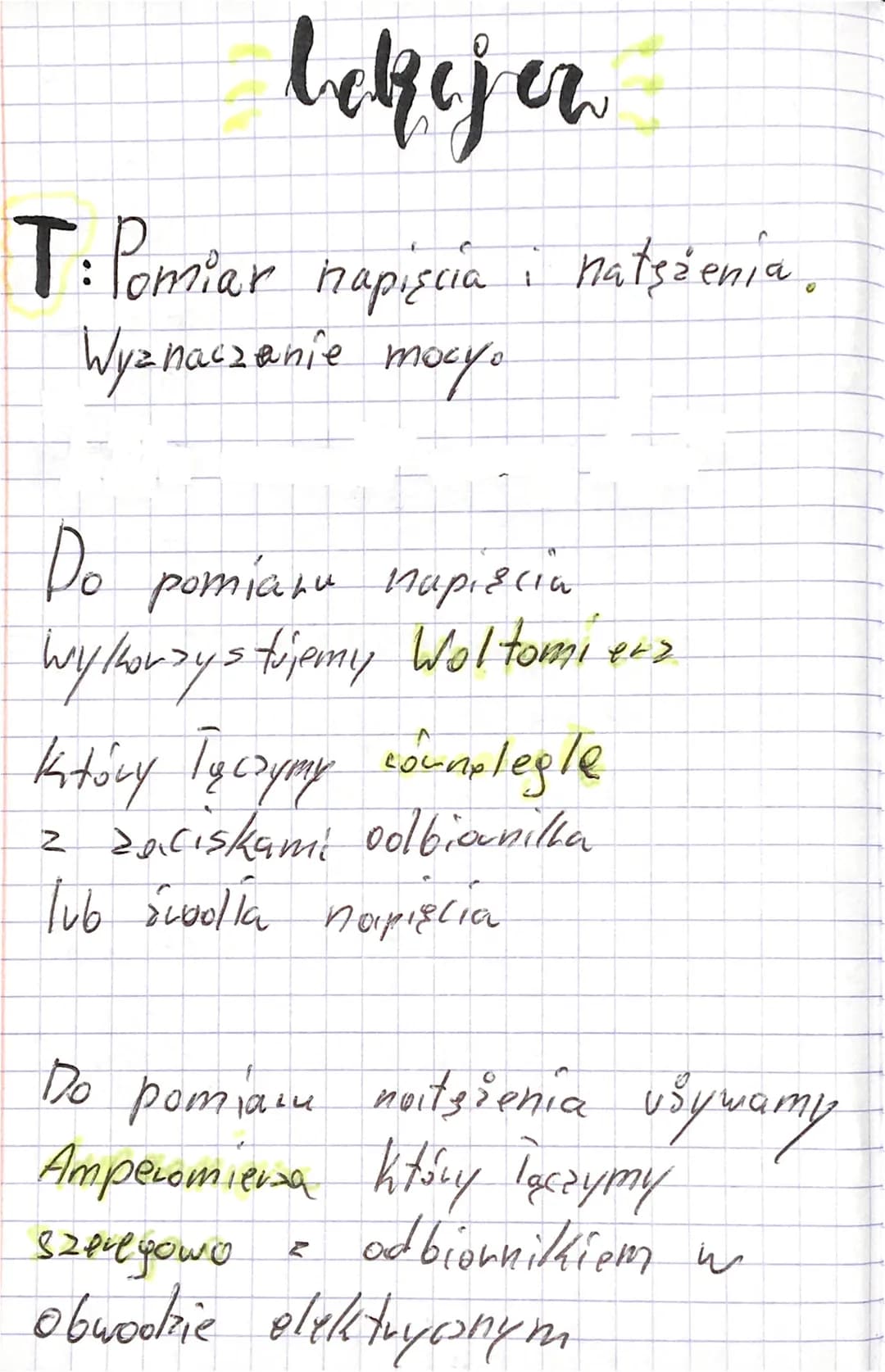 leksejer
T: Pomiar napięcia i natężenia.
Wyznaczanie mocy.
Do pomiaru napięcia
Wykhorsys fijamy Woltomierz
(
który Tyczymy counplegle
z zaci