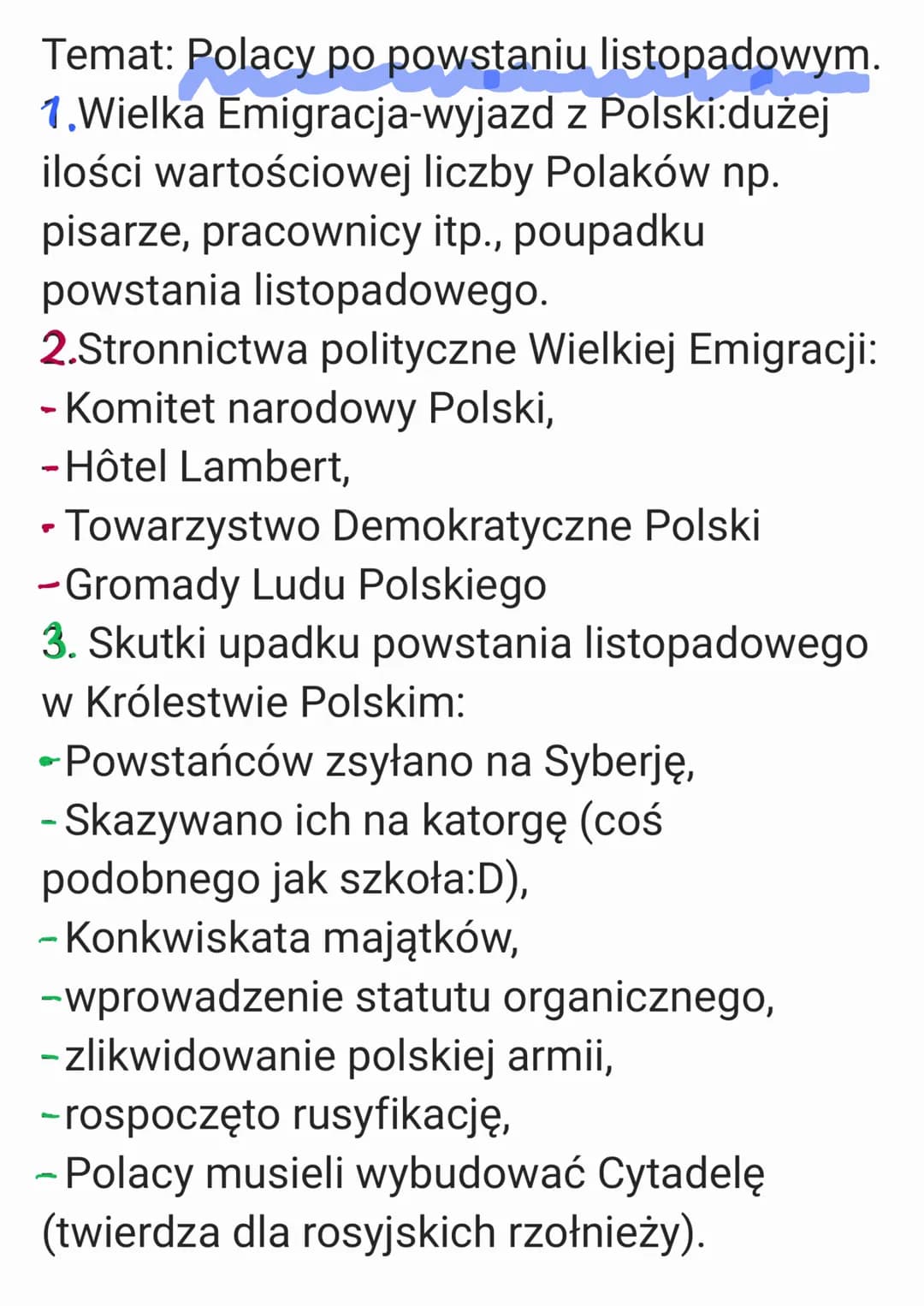 Temat: Polacy po powstaniu listopadowym.
1.Wielka Emigracja-wyjazd z Polski:dużej
ilości wartościowej liczby Polaków np.
pisarze, pracownicy