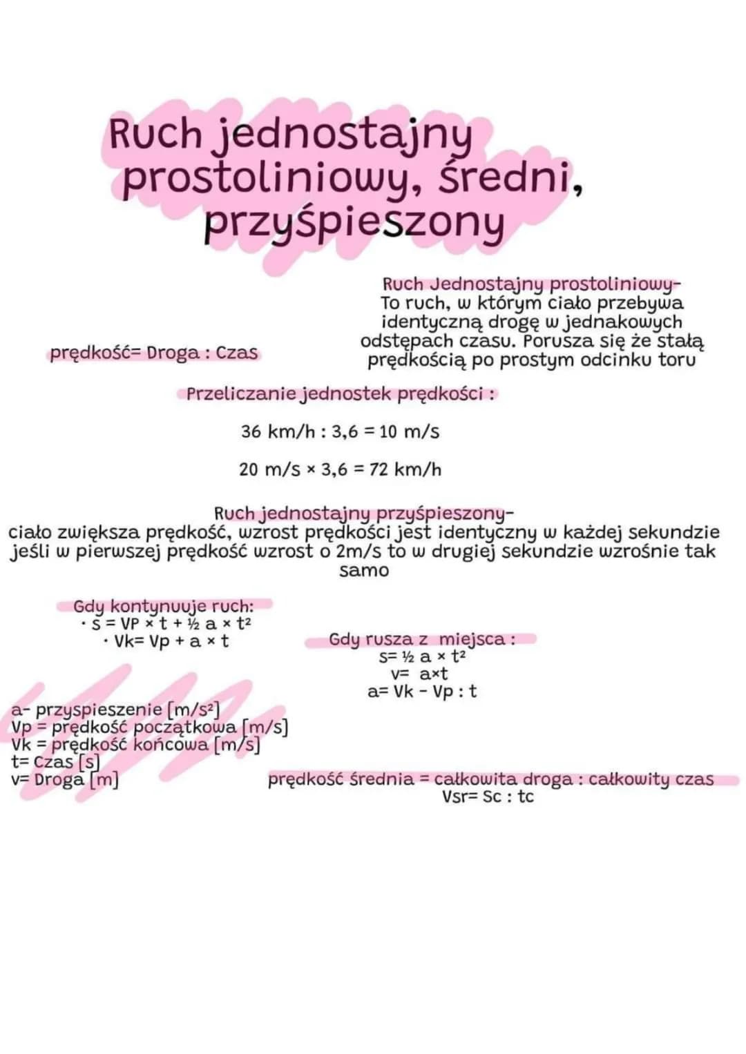 Ruch jednostajnie prostoliniowy, średni, przyspieszony